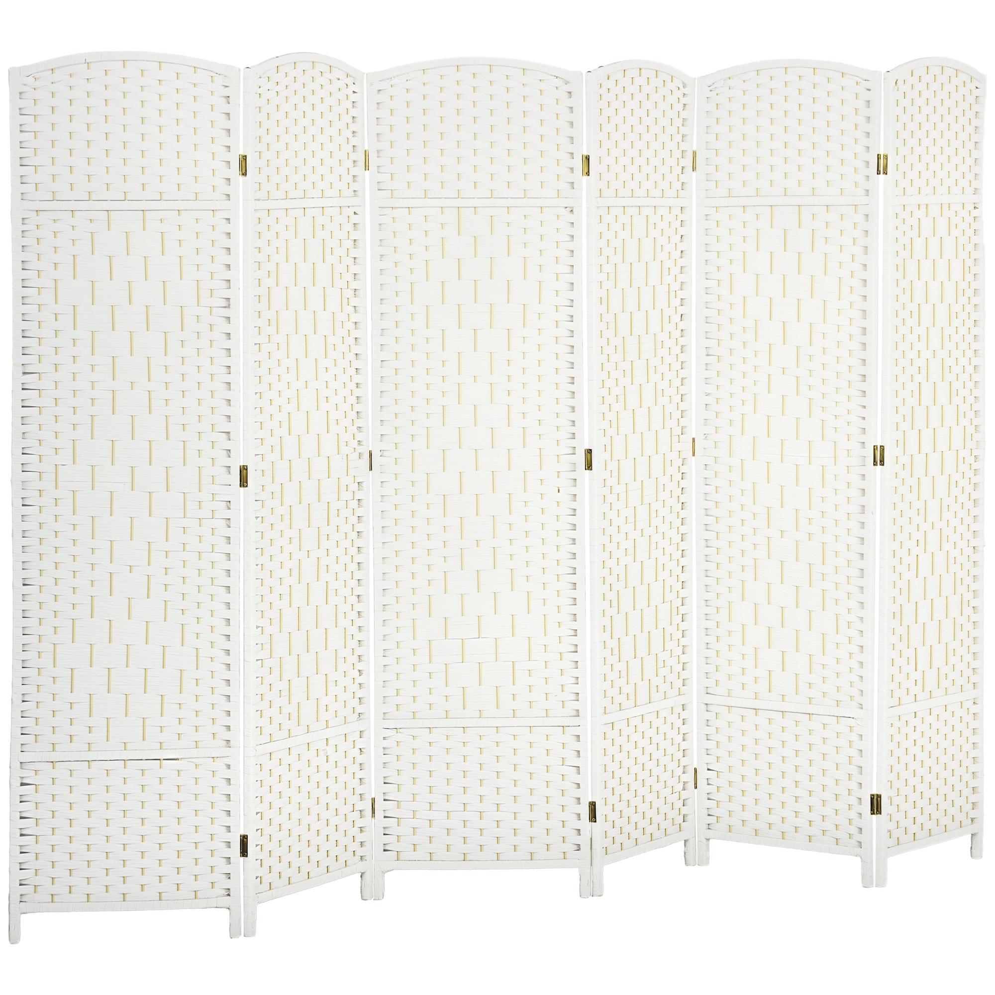 Folding Room Divider Screen 6 Panel 6' Tall Privacy Screen Freestanding Wood Partition for Home Office, White