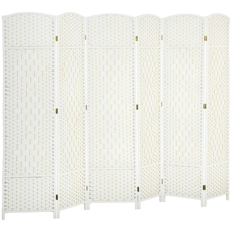 Folding Room Divider Screen 6 Panel 6' Tall Privacy Screen Freestanding Wood Partition for Home Office, White