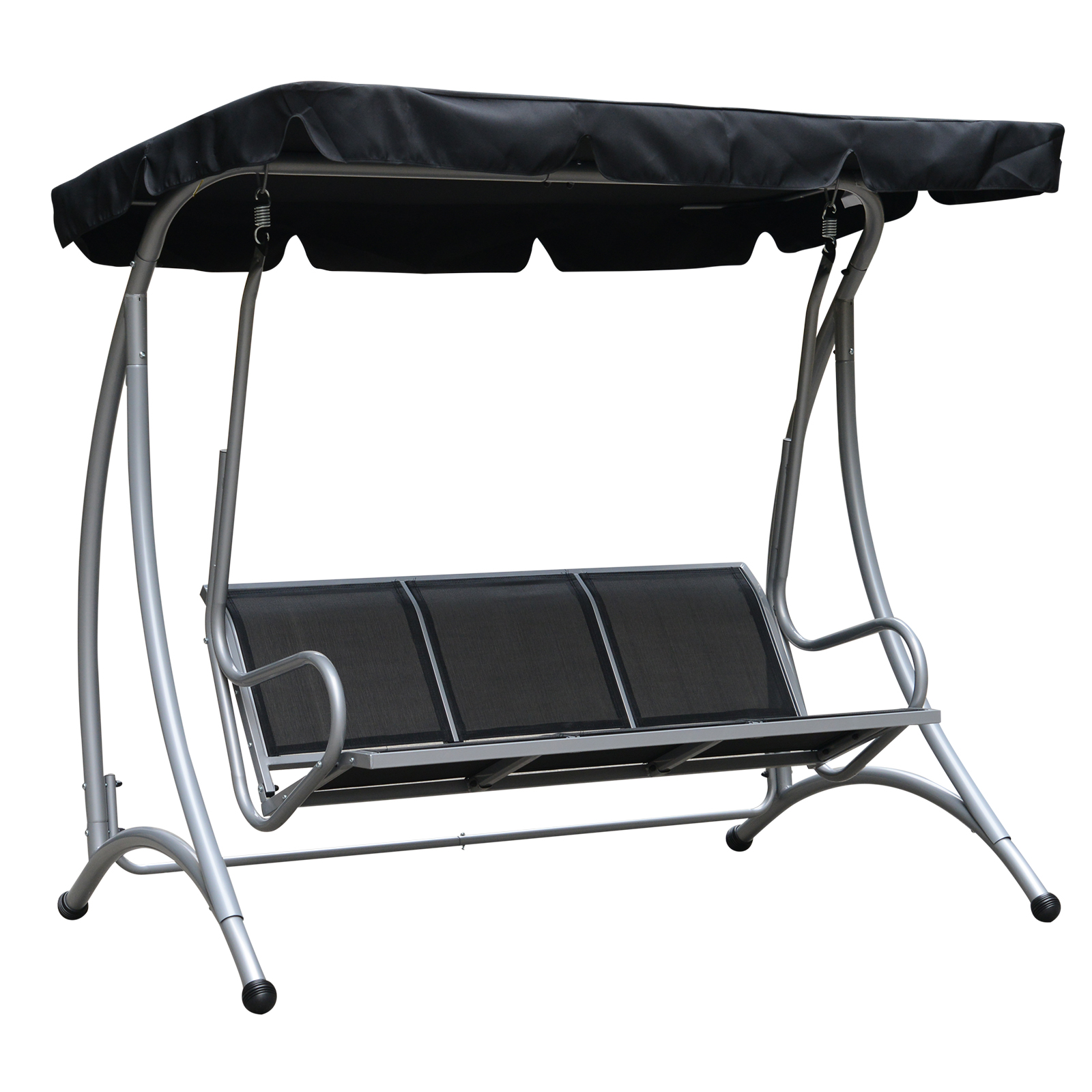  3-Seat Outdoor Porch Swing Chair, Patio Swing Glider with Adjustable Canopy, Breathable Seat, and Steel Frame for Garden, Poolside, Backyard, Black