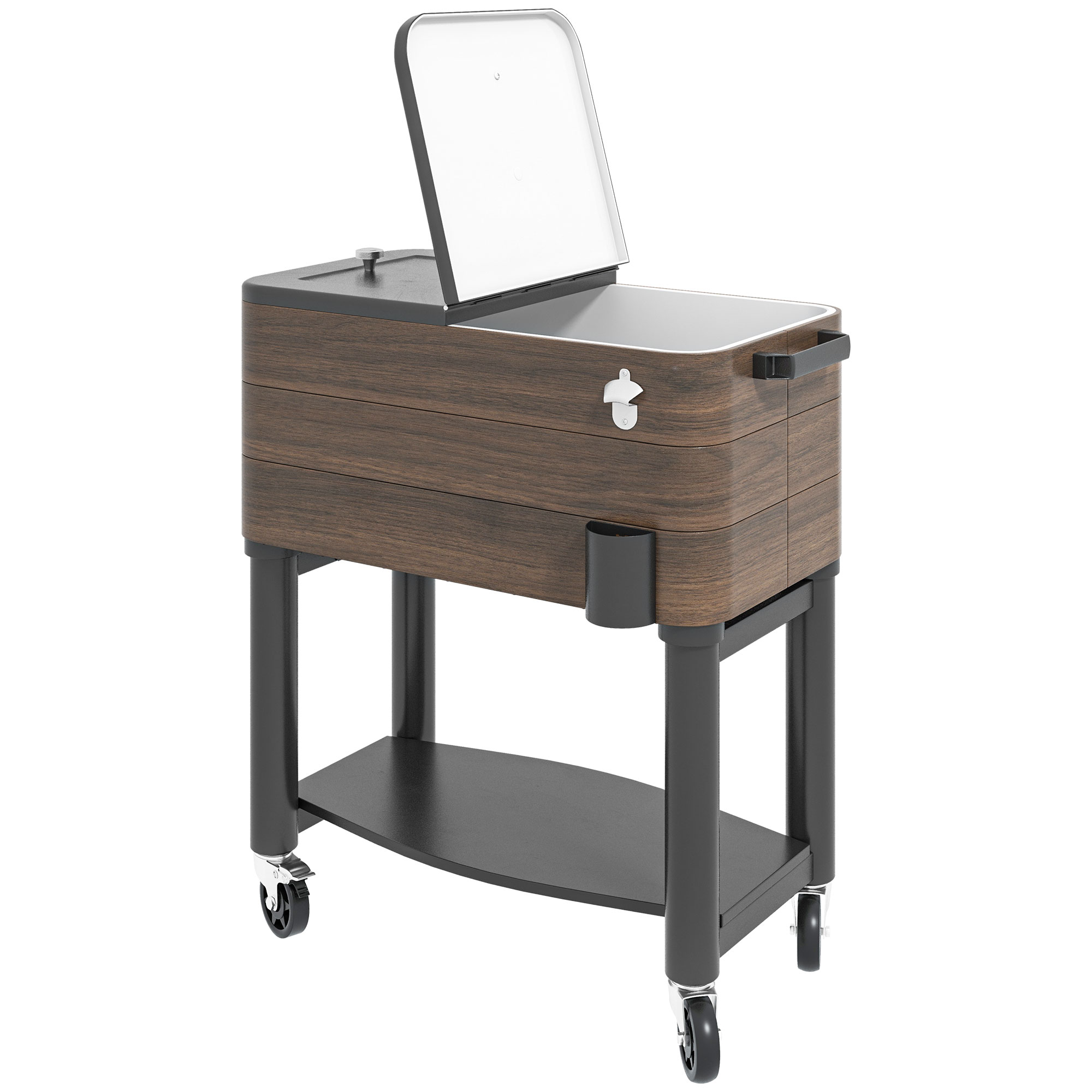 60 Quart Outdoor Cooler Cart, Rolling Ice Chest with Bottom Shelf and Bottle Opener for Backyard, Deck, Poolside Party