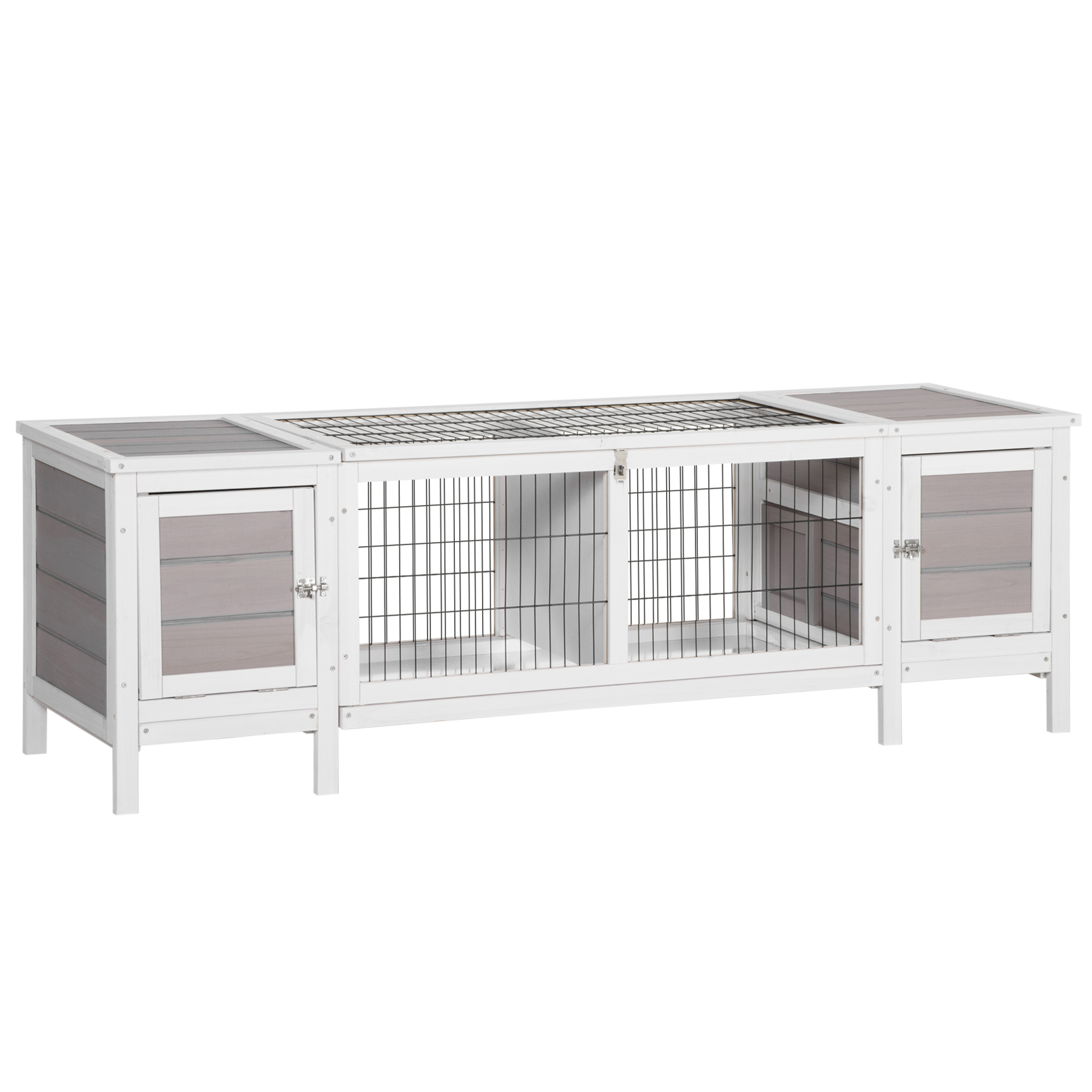 Rabbit Hutch, Bunny Cage, Guinea Pig House with Pull-Out Tray, and Divided Board for Indoor, White