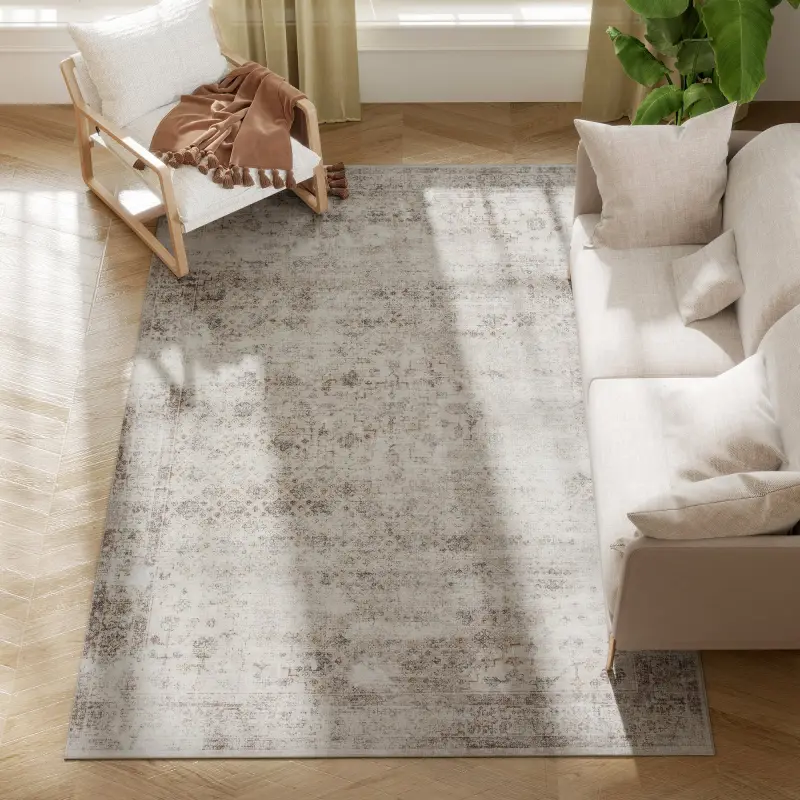 Machine Washable Area Rug 5x7, Non-Slip Traditional Floor Carpet for Living Room, Bedroom, Light Mixed-Brown