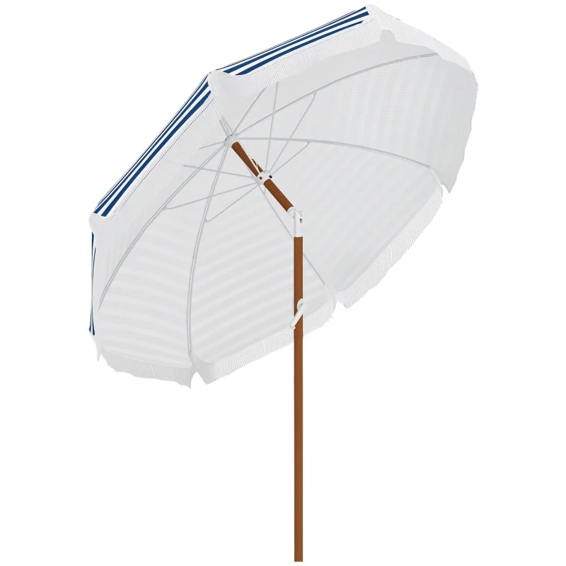 7 x 7 ft Outdoor Umbrella with Tilt, Vent, Patio Market Table Umbrella Parasol with Fringed Ruffles and Flounce, Blue