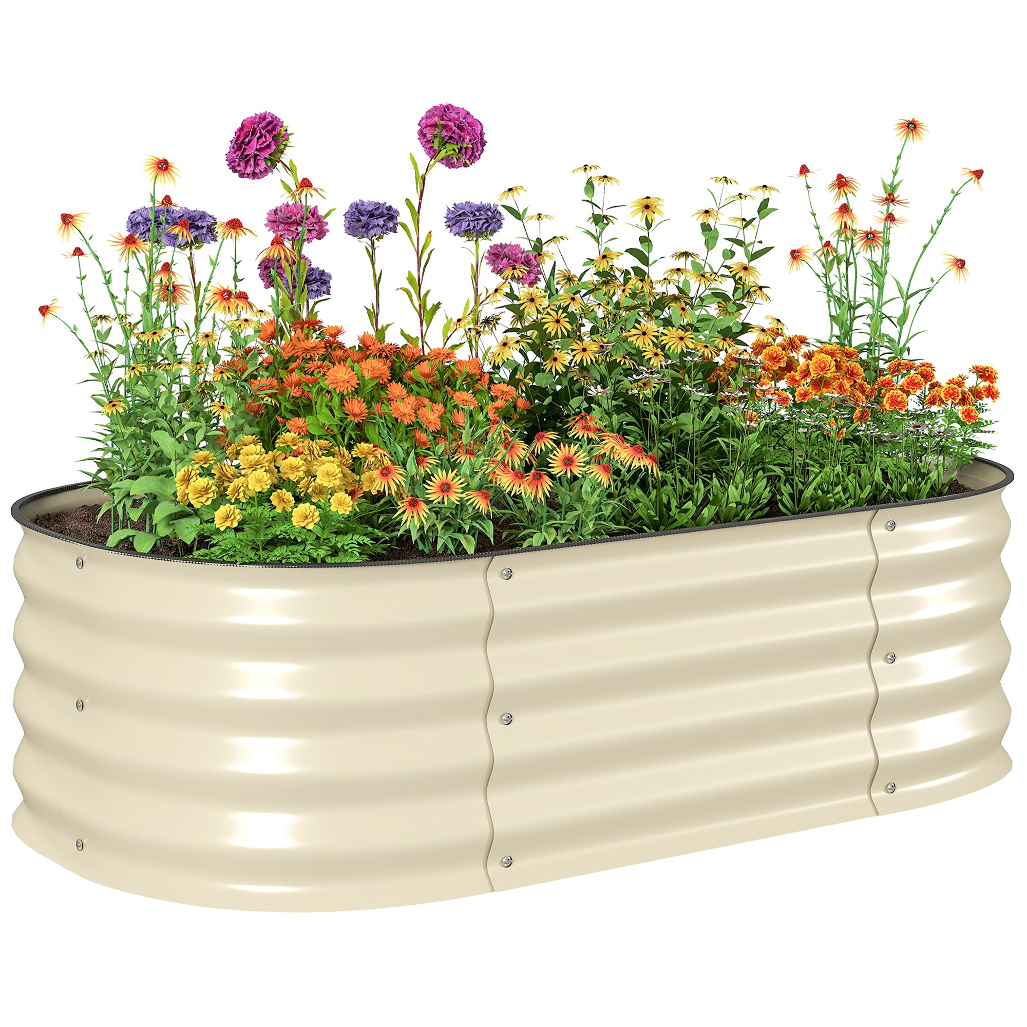 3.4' x 2' x 1' Galvanized Raised Garden Bed Kit, Metal Planter Box with Safety Edging, Cream