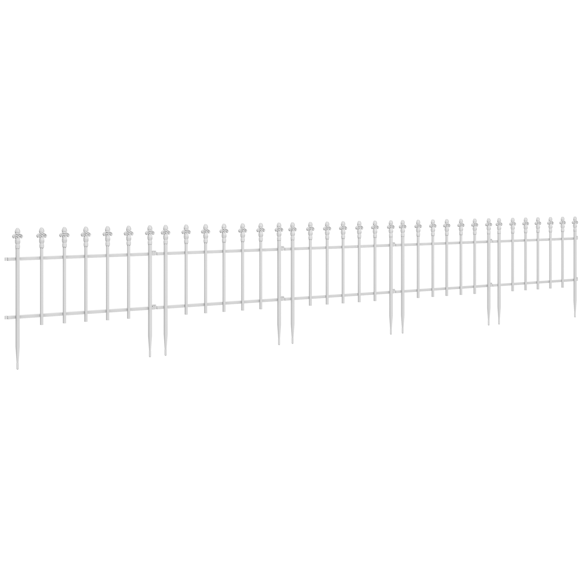 Metal Decorative Garden Fence, 9.2' x 17.25" 5 Steel Panels, Decorative Border for Landscape, Flower Bed, Animals, White