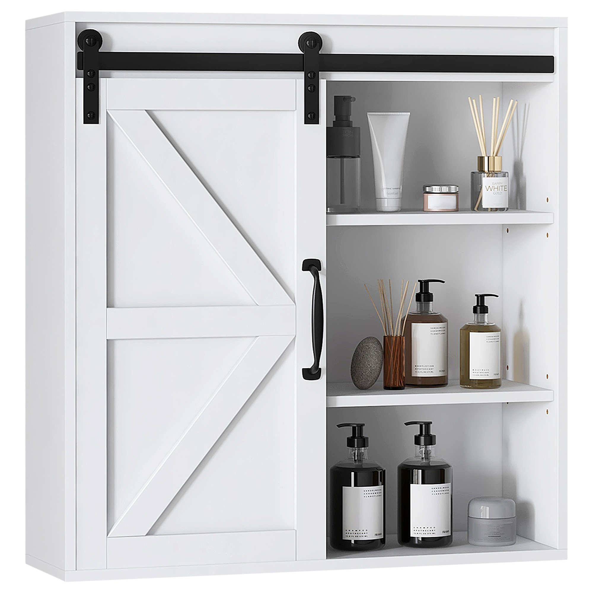 Bathroom Medicine Cabinet, Wall Cabinet with Sliding Door and Adjustable Shelf, 22.75" x 7.75" x 24.5", White