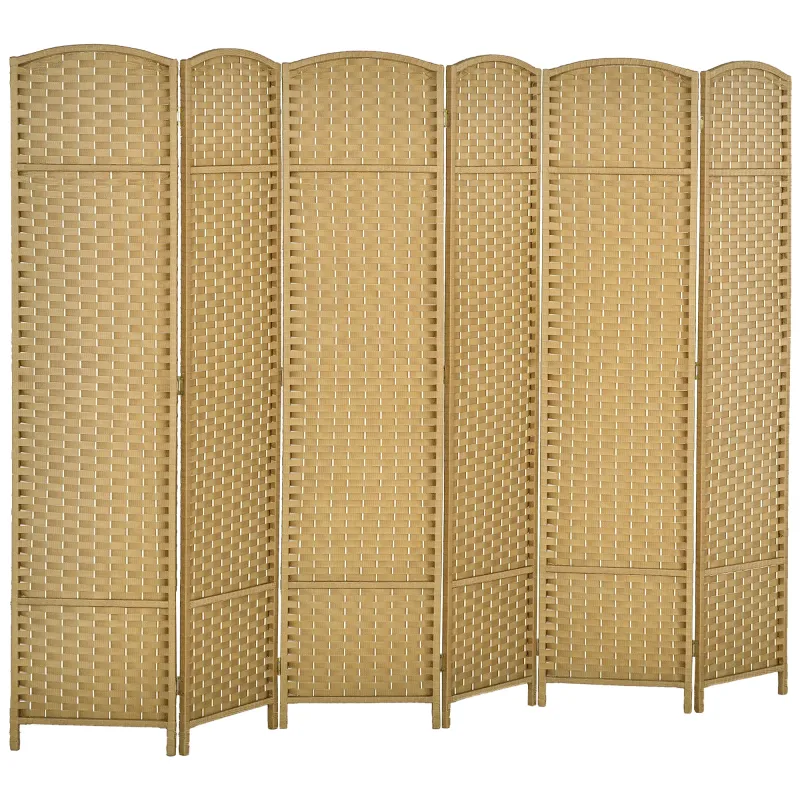 Folding Room Divider Screen 6 Panel 5.6 ' Tall Privacy Screen Freestanding Room Partition for Home Office, Nature Wood