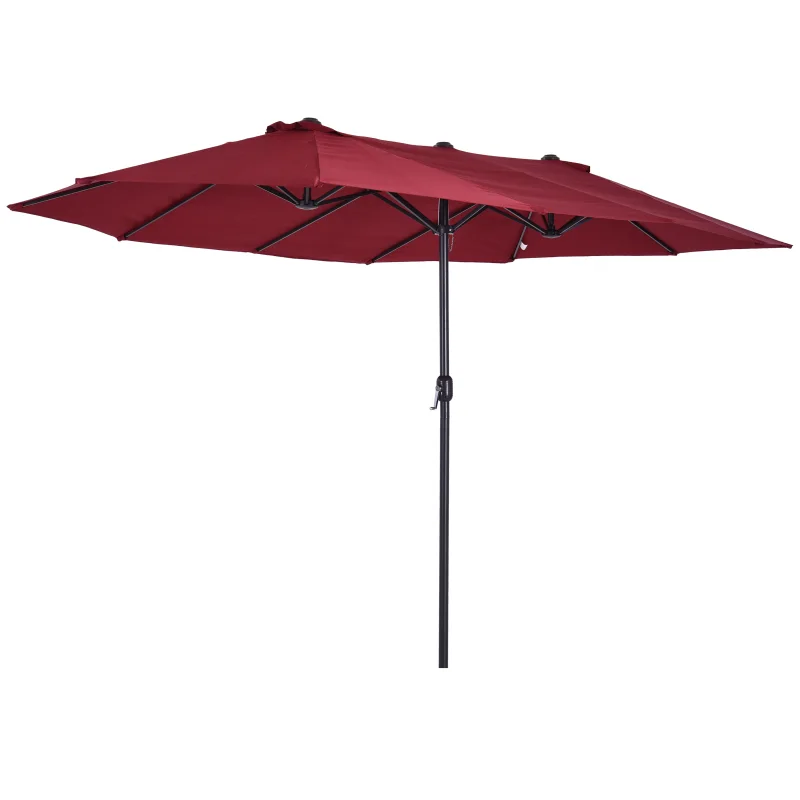  Extra Large 15 ft Patio Umbrella, Double-Sided Large Outdoor Umbrella with Crank Handle and Air Vents for Backyard, Deck, Pool, Market, Wine Red