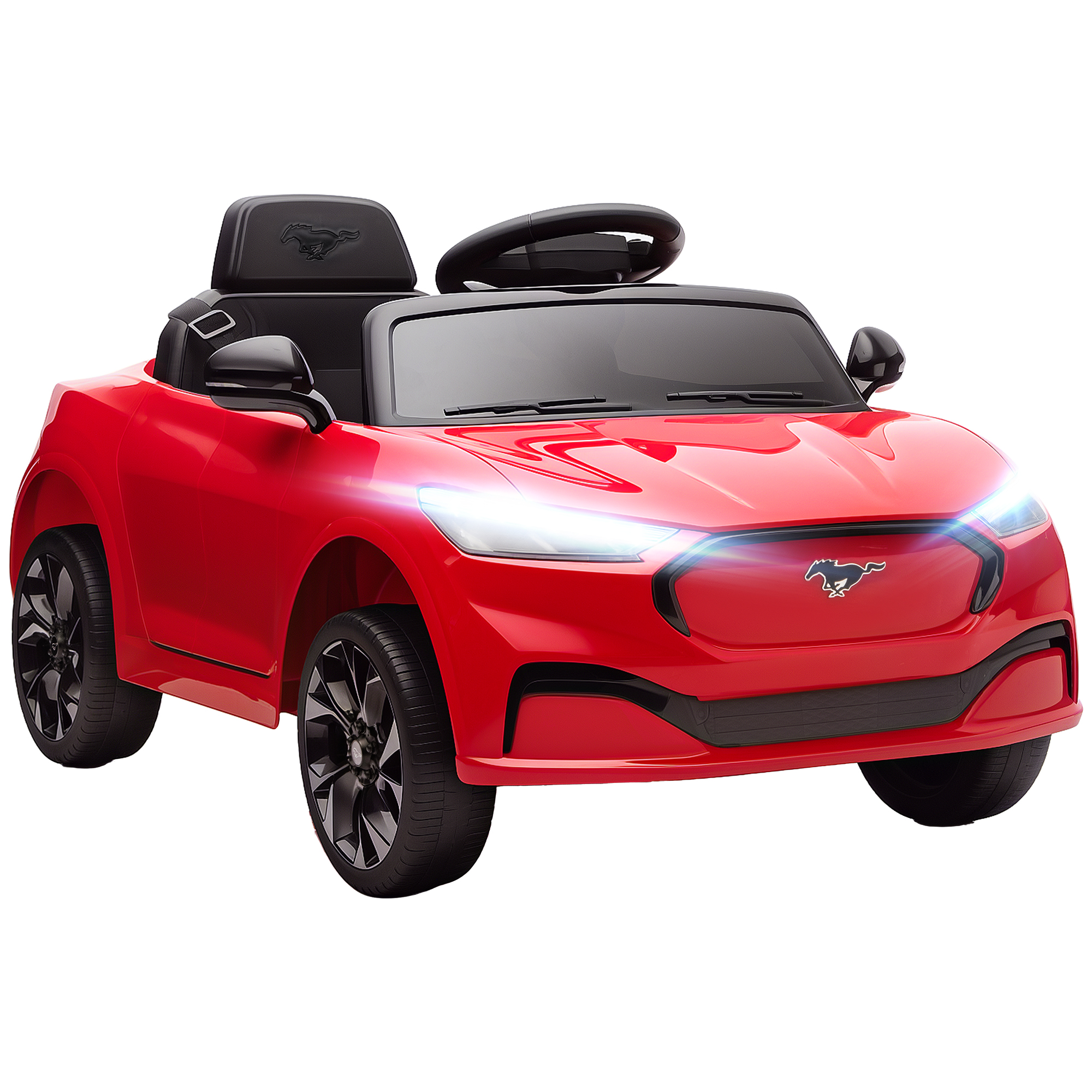 12V Kids Ride On Car, Licensed Ford Mustang Mach-E Electric Car with Remote Control, LED Light, Music, Red