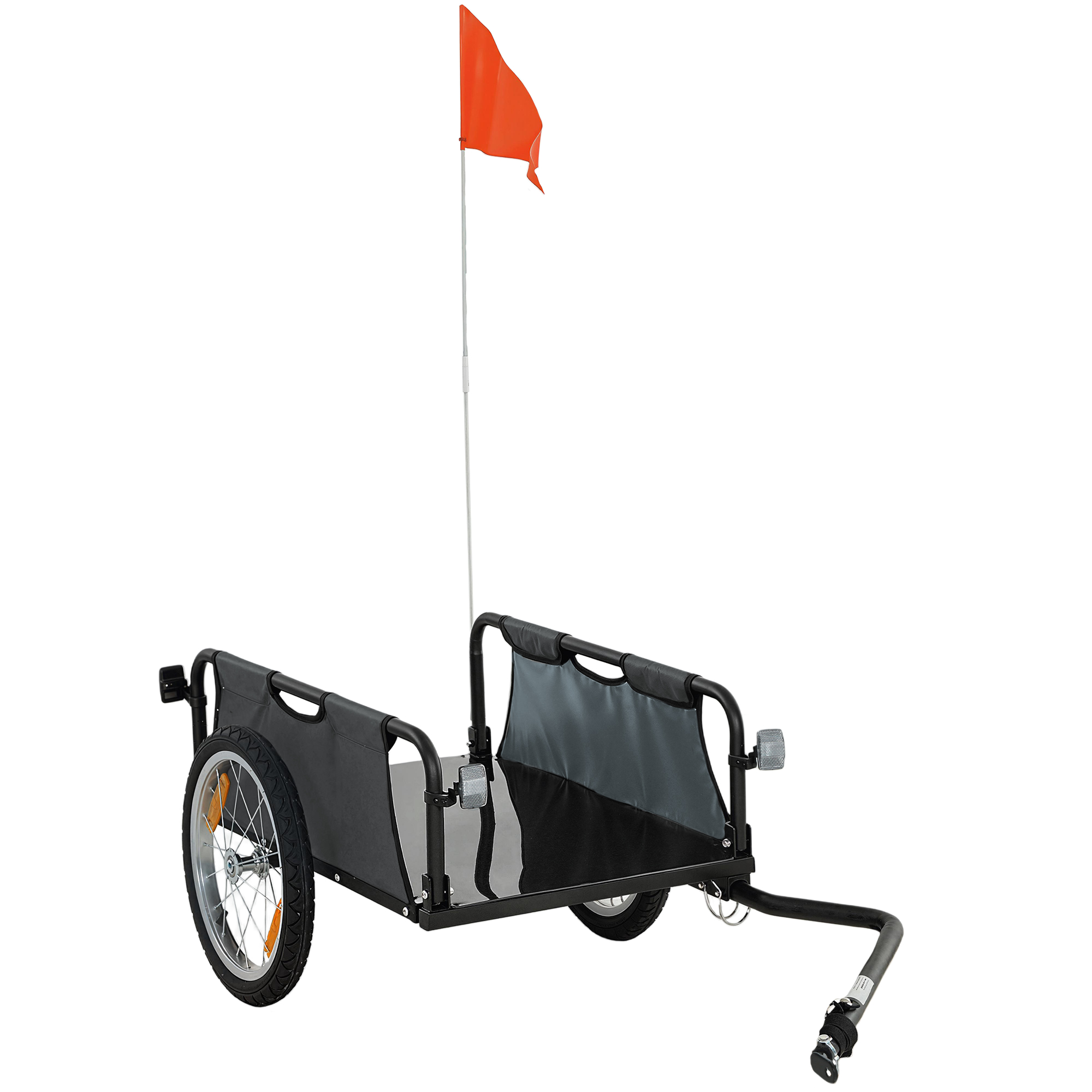 Bike Cargo Trailer, Bicycle Trailer Wagon Cart with Quick Release 16" Pneumatic Wheels, Aluminum Rims, Red Flag, Gray