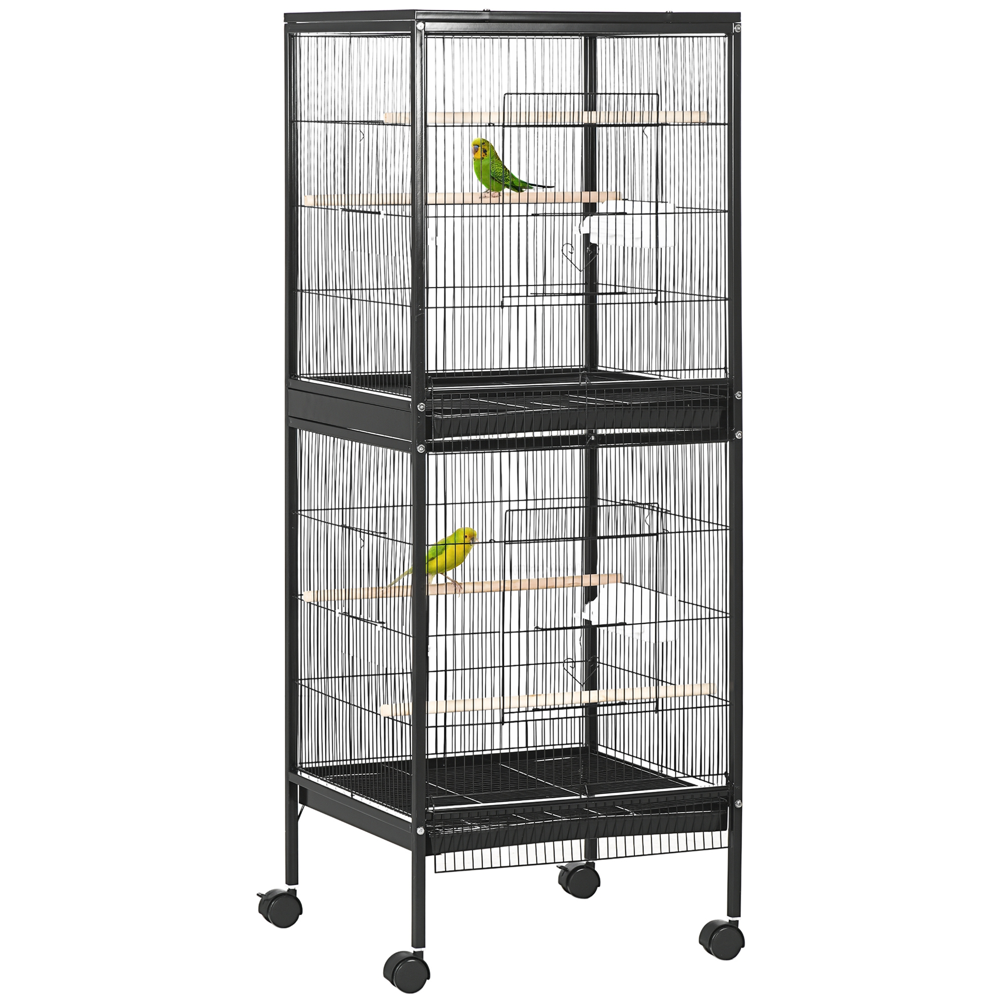 55" 2 In 1 Bird Cage Aviary Parakeet House for finches, budgies with Wheels, Black
