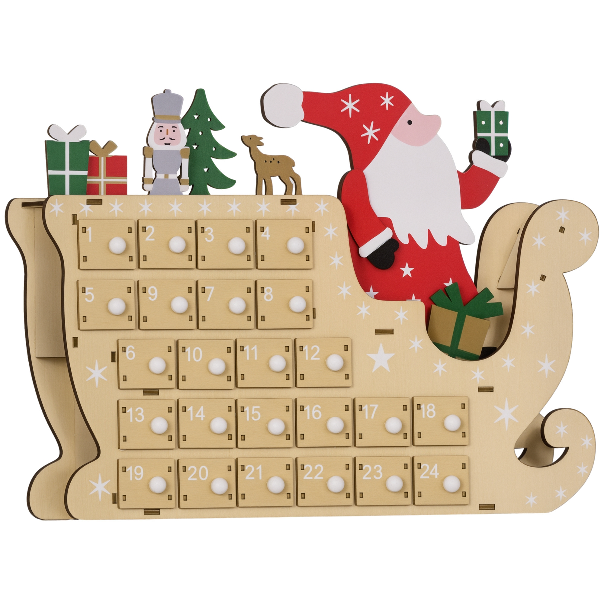 Wooden Christmas Advent Calendar with 24 Countdown Drawers, Reusable Holiday Decor Xmas Gift for Kids Adults, Natural