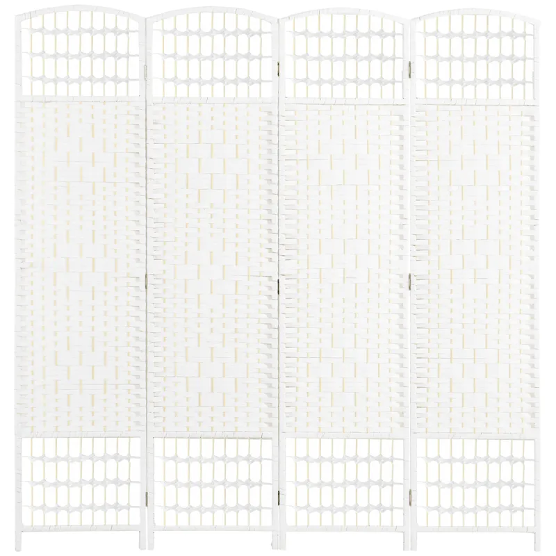 4 Panel Folding Room Divider Portable Privacy Screen Wave Fiber Room Partition for Home Office White