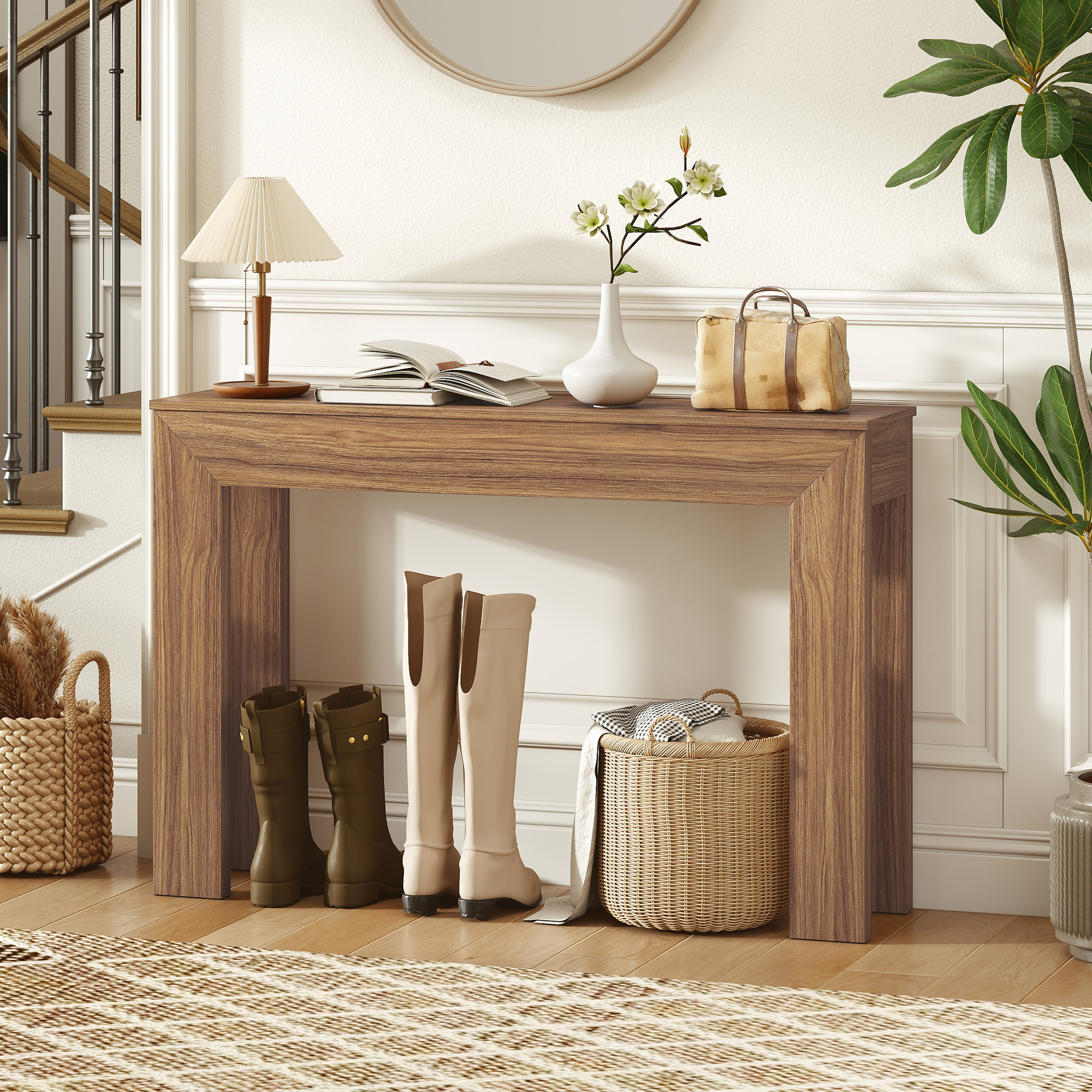 Modern Console Table, 47" Narrow Entryway Table, Walnut