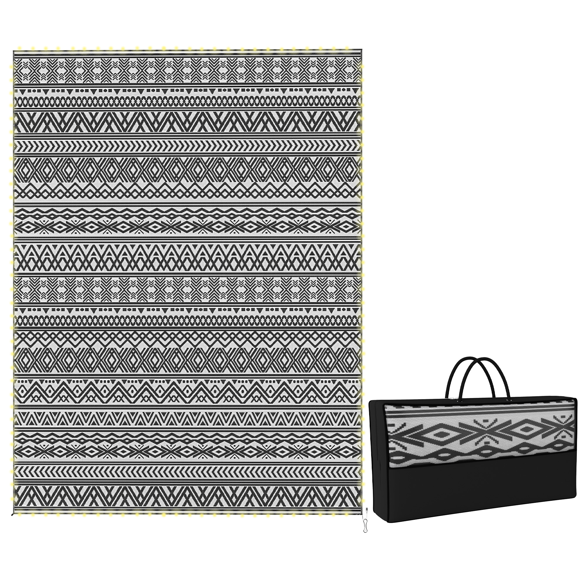 Outdoor Rug Carpet with USB Lights Reversible Patio Rug with Carry Bag for Camping 12' x 9'