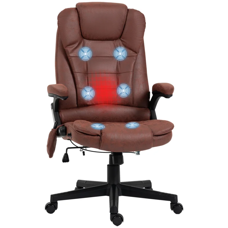  6 Point Vibrating Massage Office Chair with Heat, Microfiber High Back Executive Office Chair with Reclining Backrest, Padded Armrests and Remote, Red