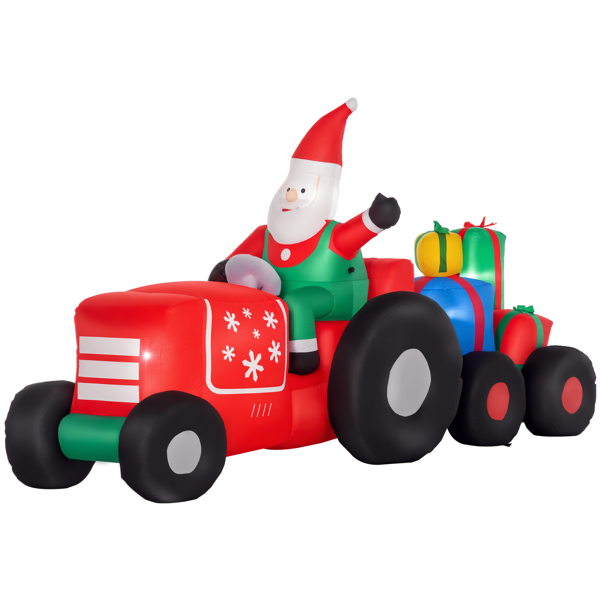 9ft Christmas Inflatables Outdoor Decorations Santa Claus Driving Trailer with Colorful Gift Boxes, Blow-Up LED Yard Christmas Decor for Lawn Garden Party