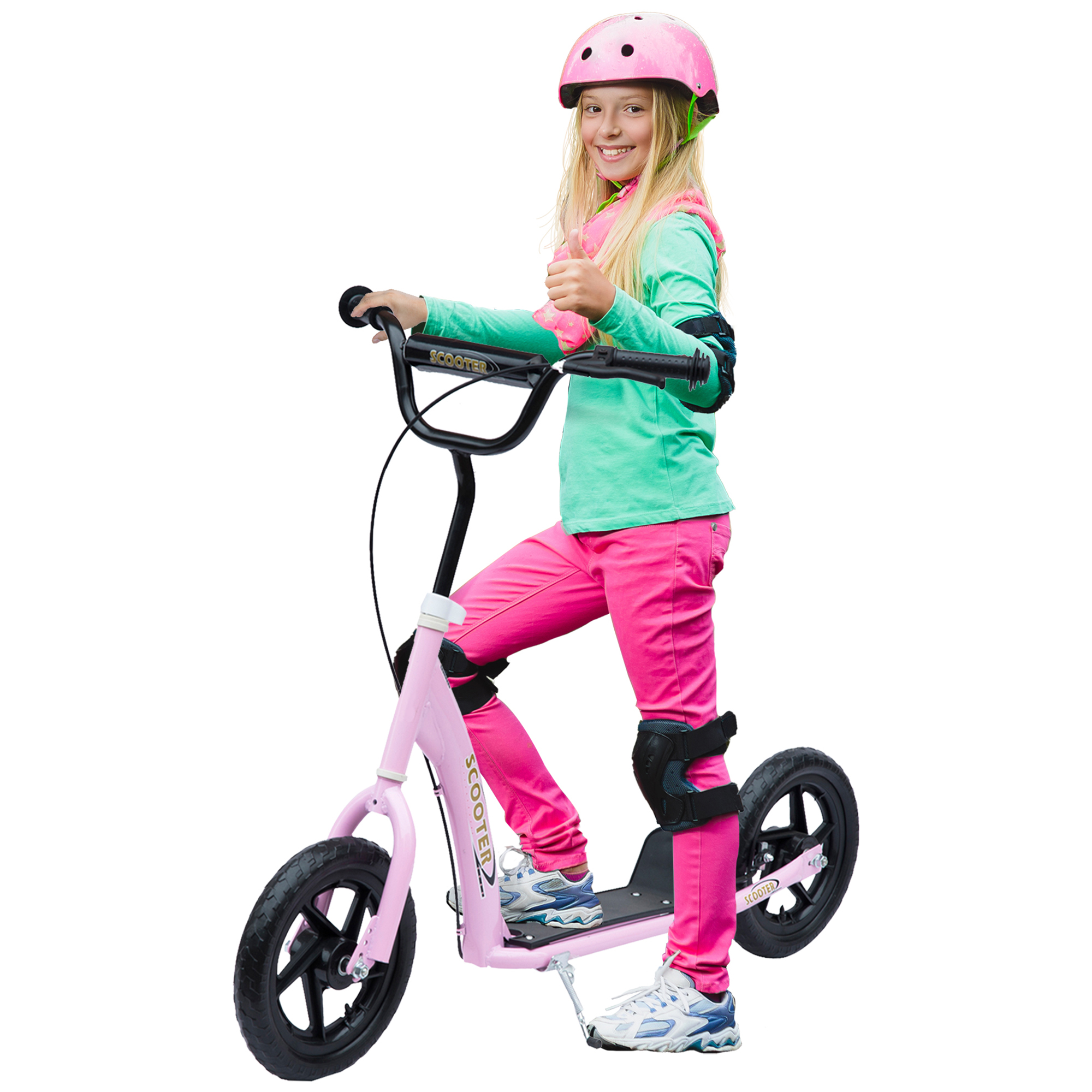 Kick Scooter for Kids 5-12 Years Old with Adjustable Height Handlebar, Non-slip Footplate, Big Wheels, Rear Brake, Pink