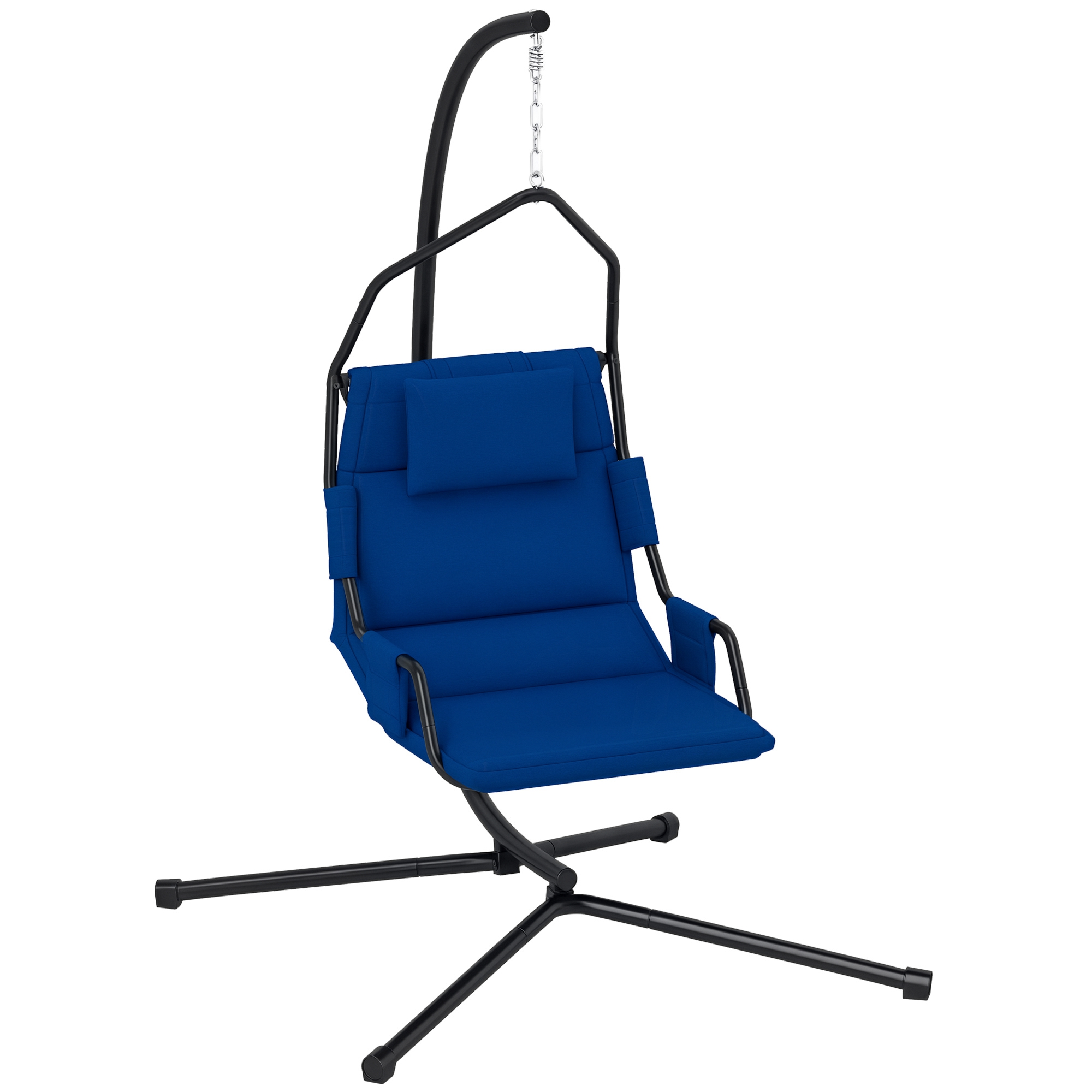 Hammock Chair with Stand and PA Coating Cushion, Hanging Swing Chair with Steel Frame for Indoor and Outdoor, Dark Blue