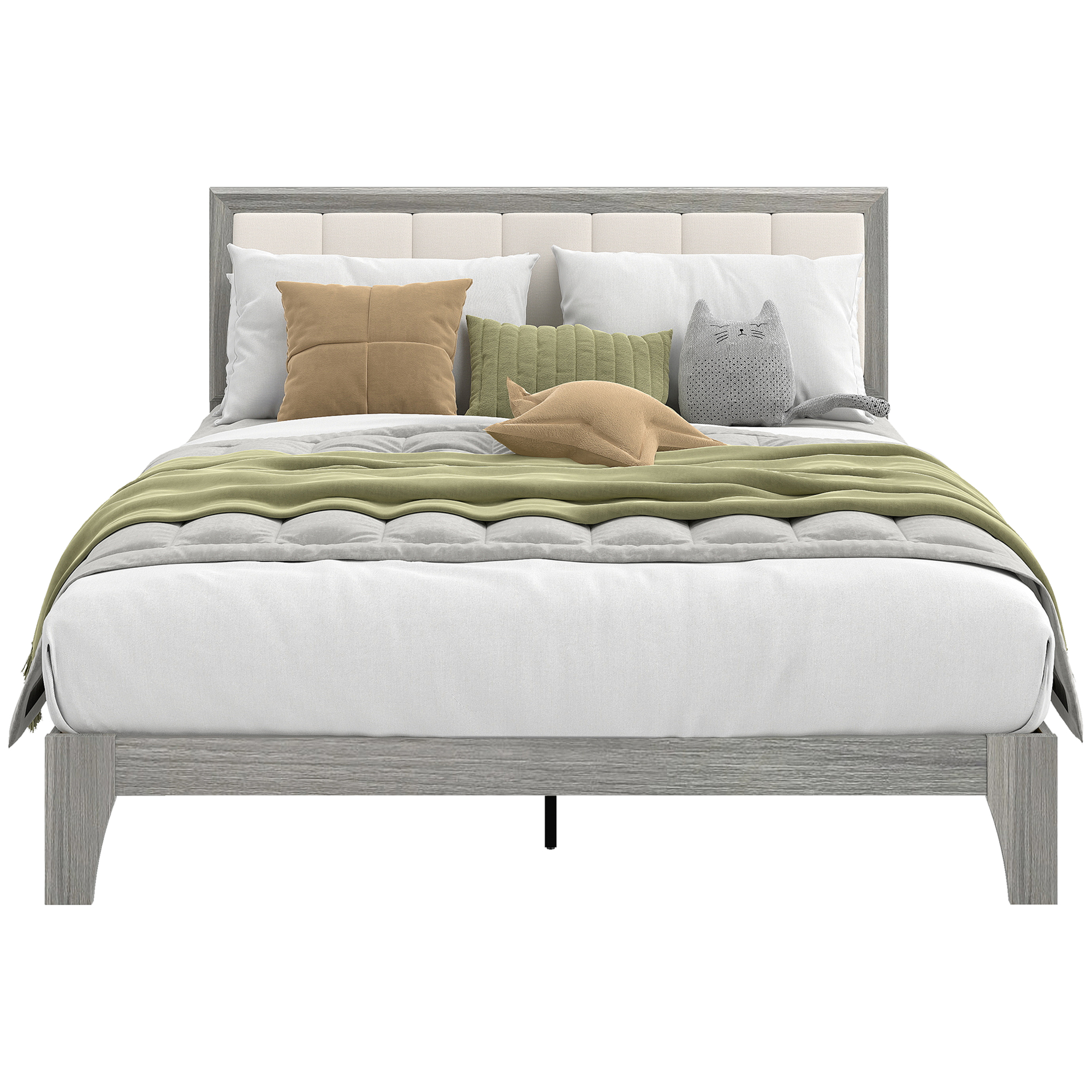 Queen Bed Frame with Headboard Queen Platform Bed Frame with Wooden Slats No Box Spring Needed Easy Assembly Gray