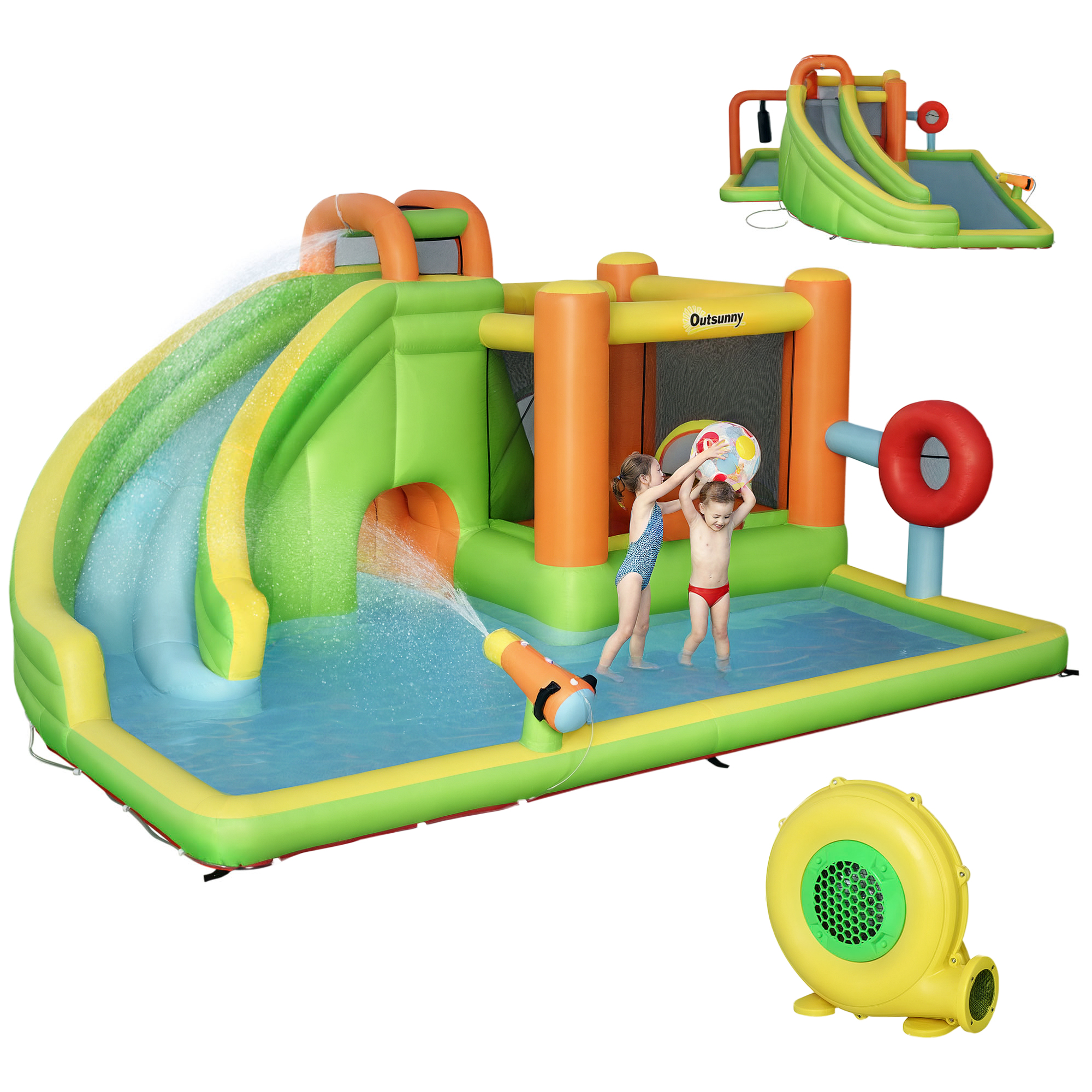 7-in-1 Inflatable Water Slide, Kids Castle Bounce House Includes Slide, Boxing Post, Tunnel Repair Patches