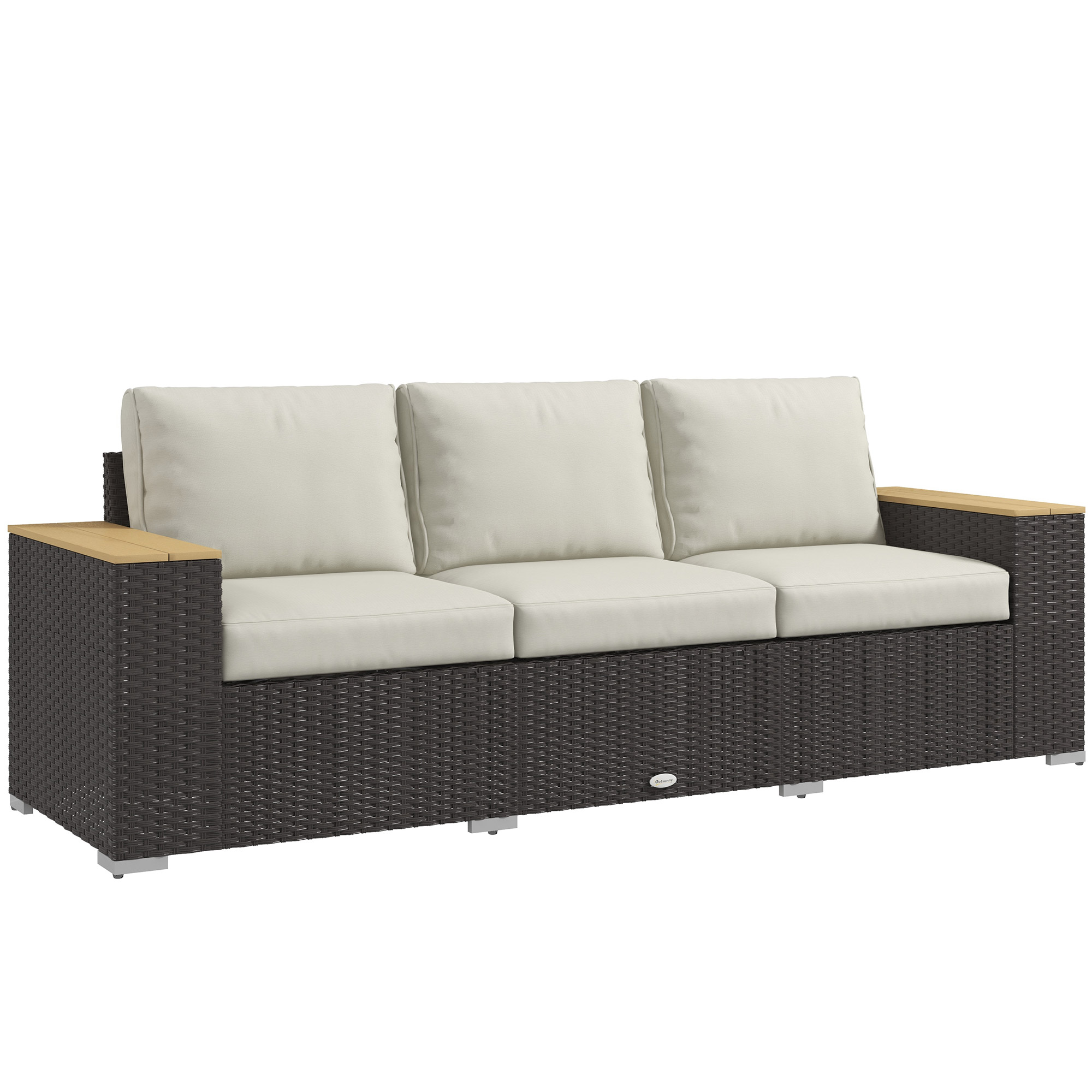 3-Seat Outdoor Patio Sofa, PE Wicker Outdoor Couch with Extra Wide Deep Seat, Wide Armrests 4" Cushions, Beige