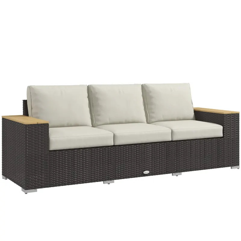 3-Seat Outdoor Patio Sofa, PE Wicker Outdoor Couch with Extra Wide Deep Seat, Wide Armrests 4" Cushions, Beige