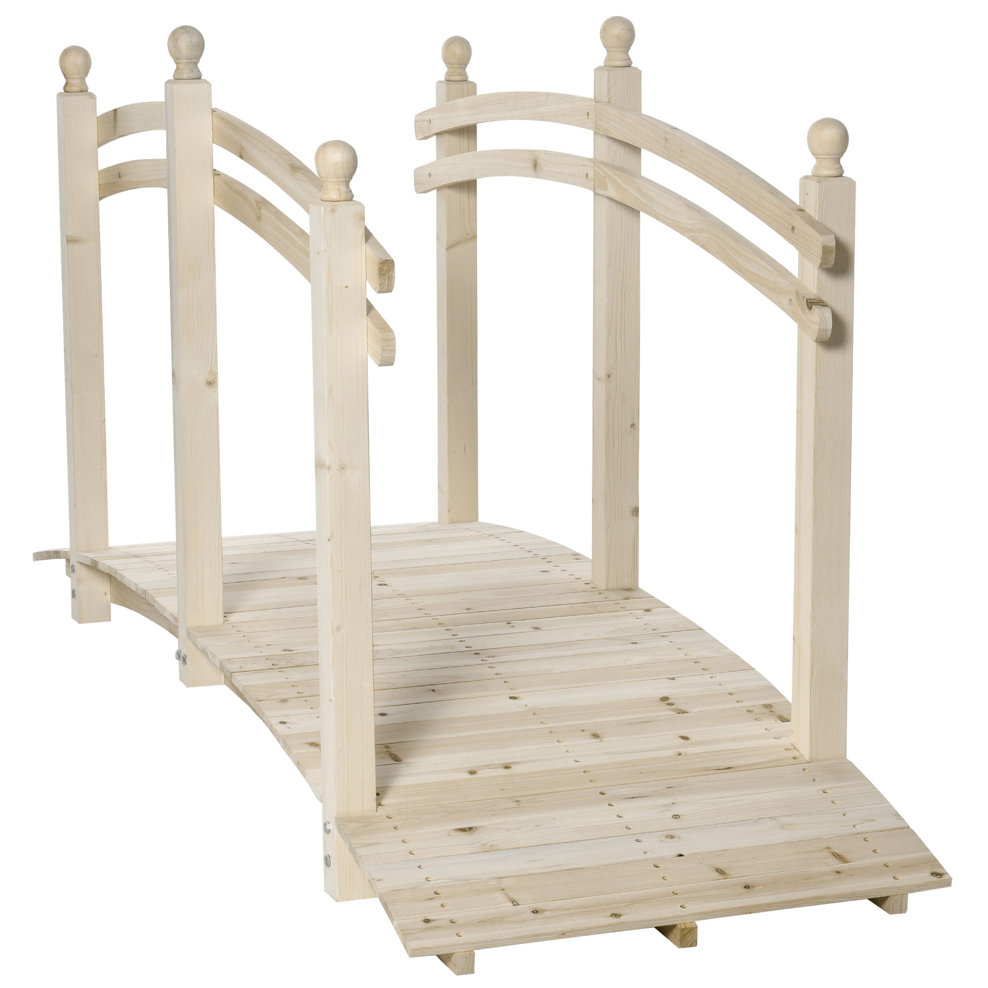 Wooden Arch Garden Bridge, Safety Rails for Backyard Ponds, Creeks, Streams, 7.5' , Natural