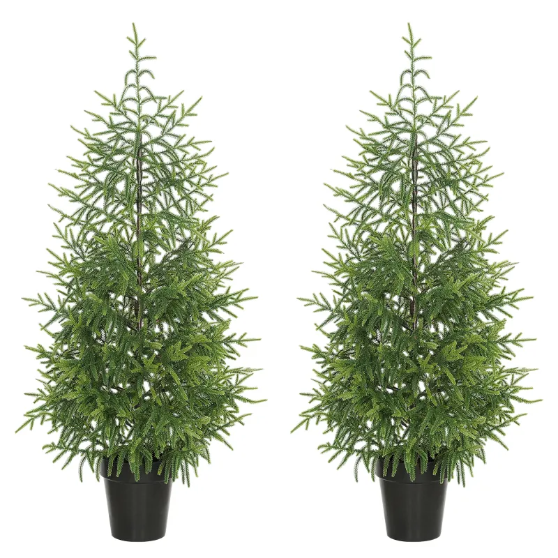 Set of 2 Artificial Christmas Tree, 4 ft Norflok Pine Xmas Tree with 133 Molded Tips and Pot Base, Easy Assembly, Green