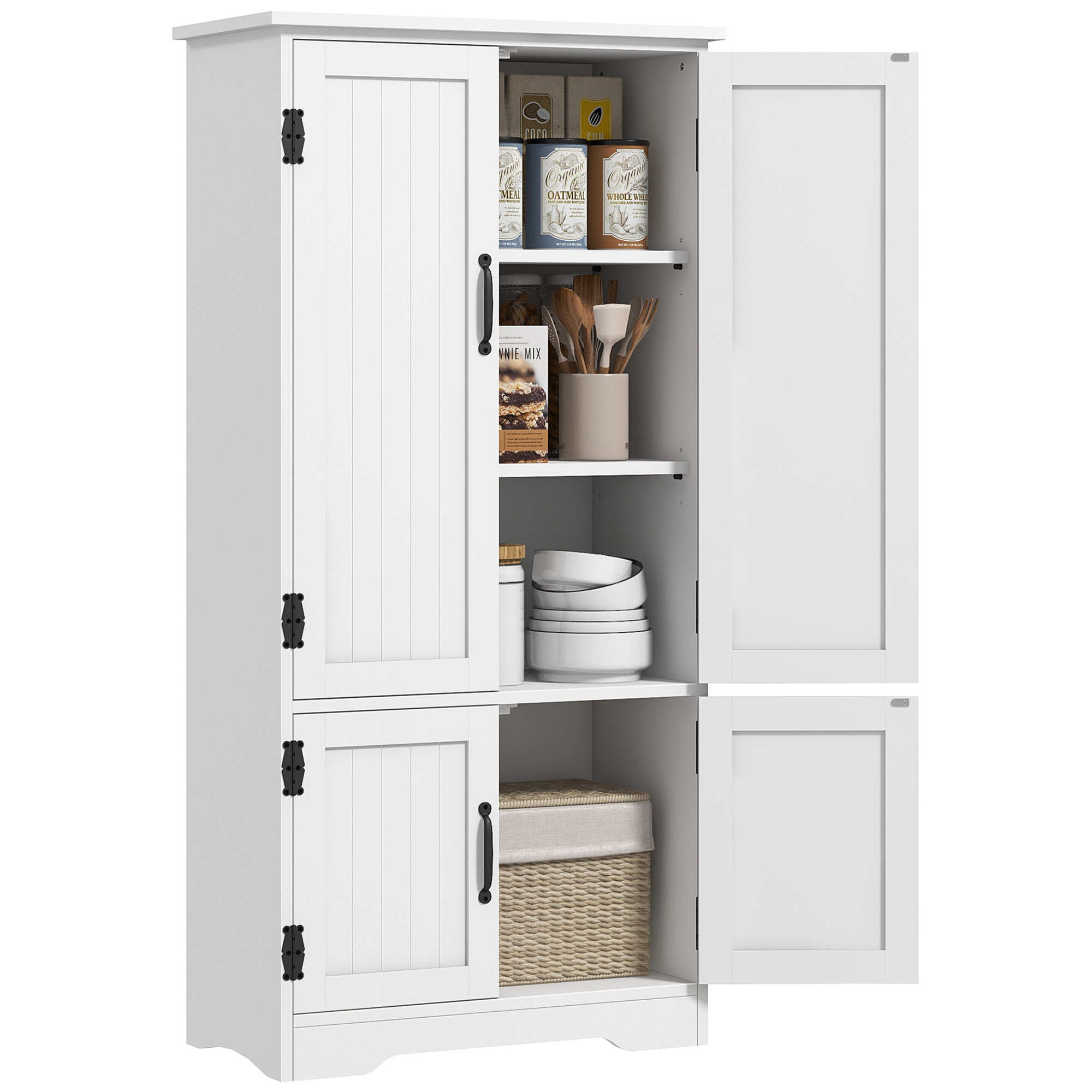 Accent Floor Storage Cabinet Kitchen Pantry with Adjustable Shelves and 2 Lower Doors, White