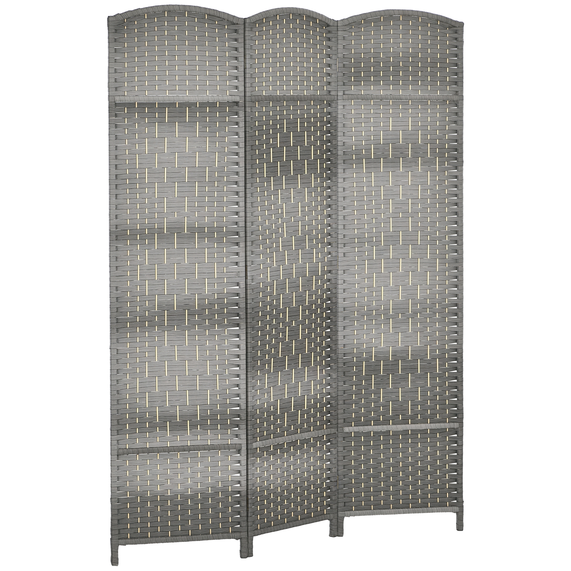Folding Room Divider Screen 3 Panel 6' Tall Privacy Screen Freestanding Wood Partition for Home Office, Mixed Gray