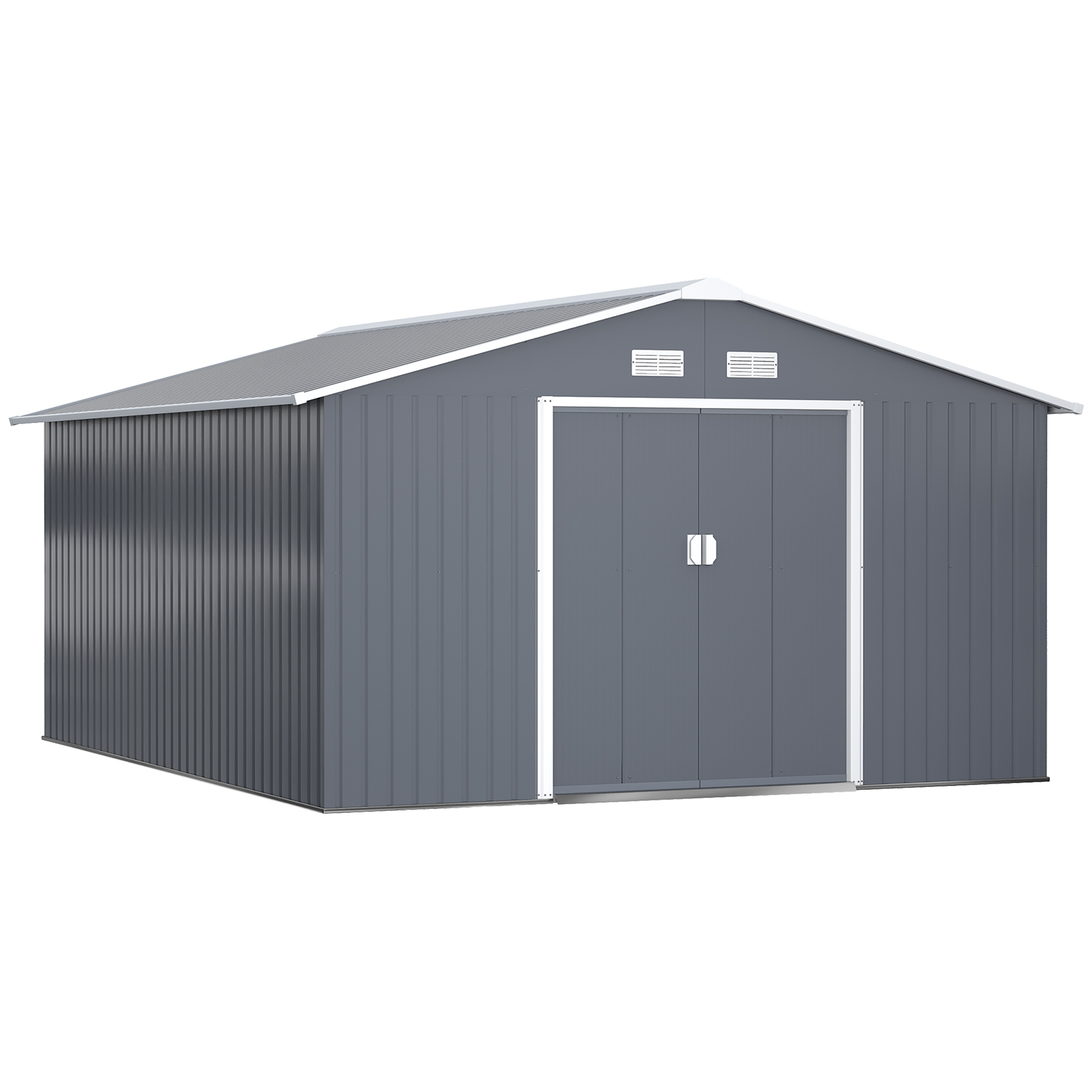 11' x 13' Garden Metal Shed, Storage Shed Utility Storage with Double Locking Doors for Bike, Yard Tools, Dark Gray