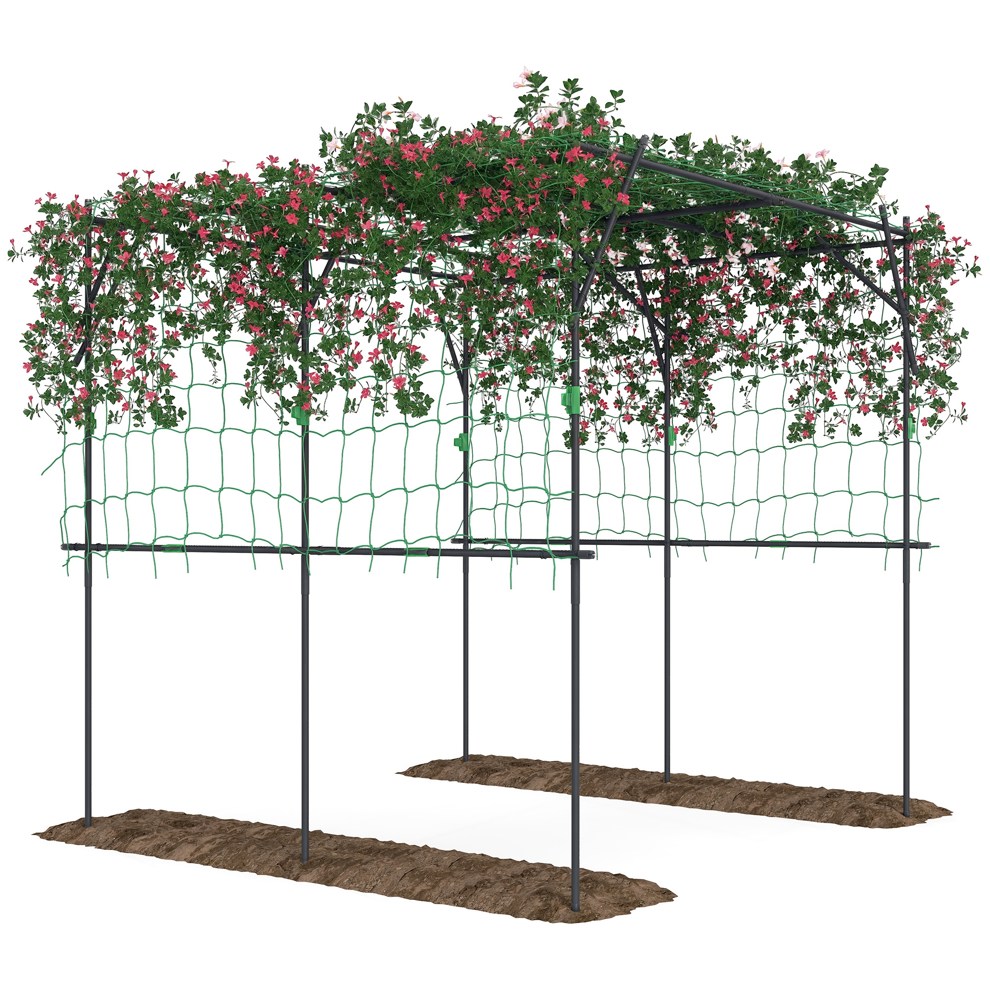 Garden Arch Trellis, 7.3 FT Tall Metal Plant Trellis Support with Climbing Net, Cucumber Trellis for Vegetables, Black