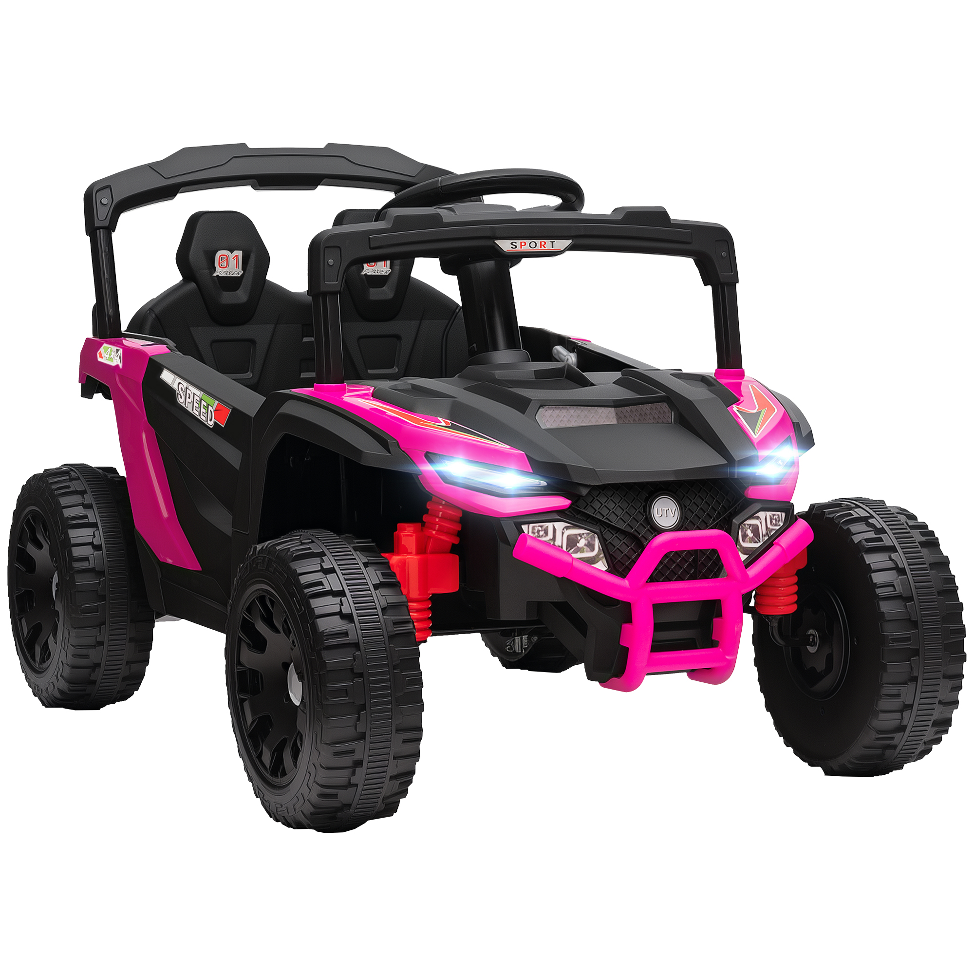 12V Kids Ride On Truck, Battery Powered Electric UTV Vehicle with Rear Suspension, Remote Control for 3-5 Years, Pink