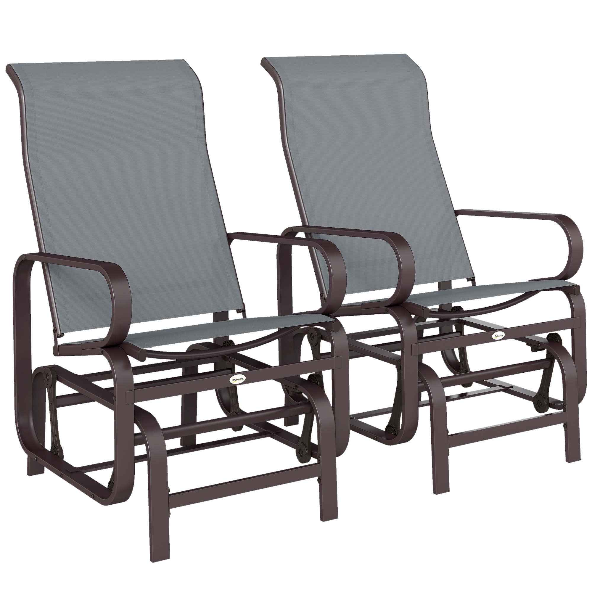 Gliding Lounger Chair Set of 2, Single Rockers with Lightweight Metal & Mesh Construction, Gray