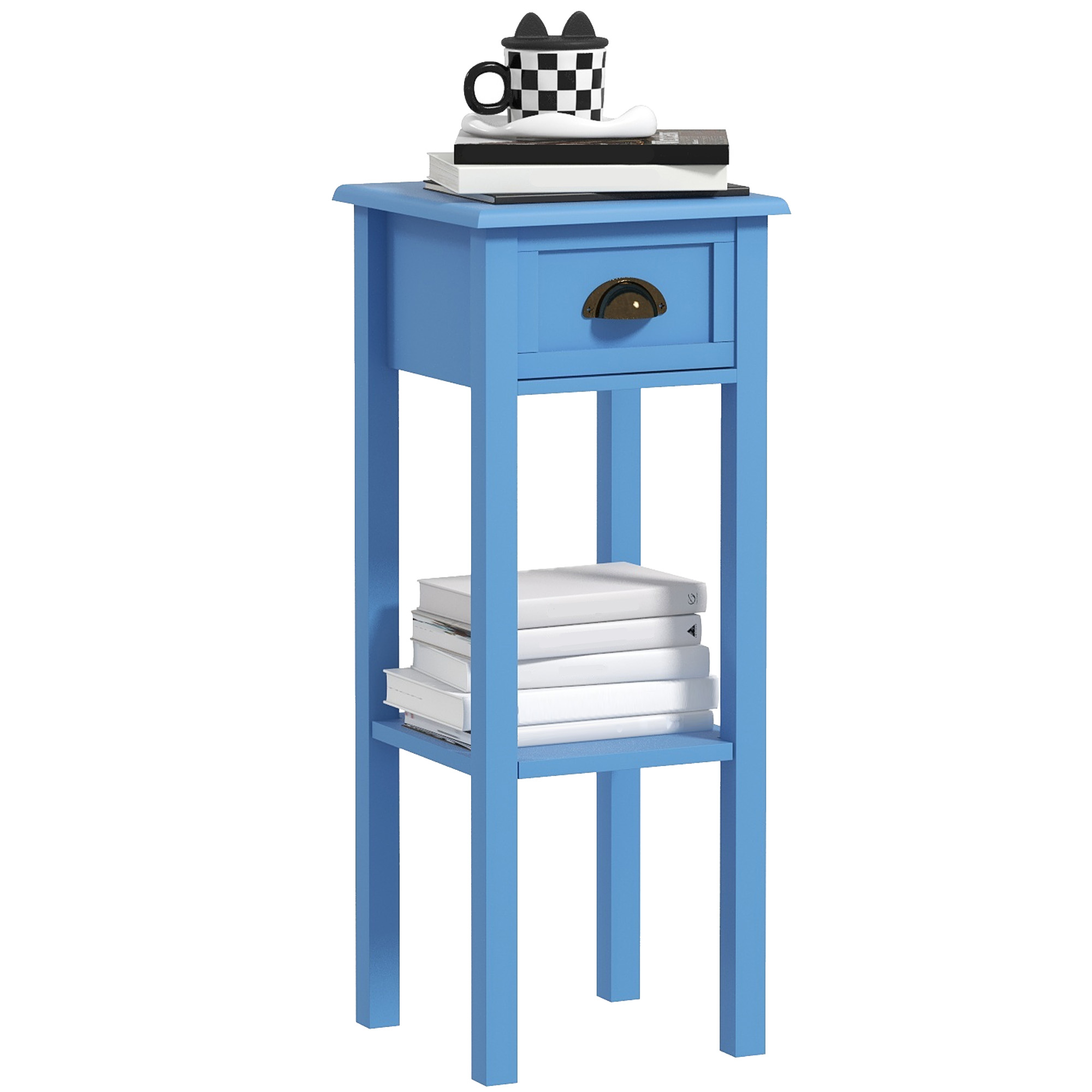 2-Tier Side Table with Drawer and Shelf, End Table for Living Room and Hallway, Light Blue