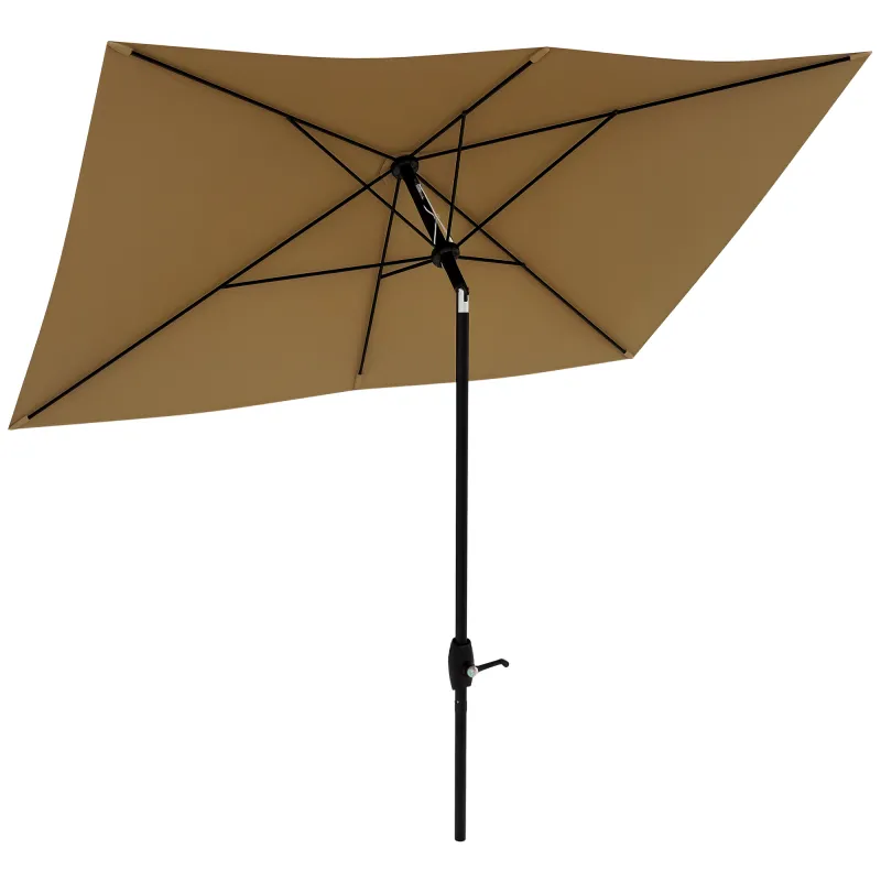  6.6' x 10' Rectangular Market Umbrella, Patio Outdoor Table Umbrella with Crank and Push Button Tilt, Coffee