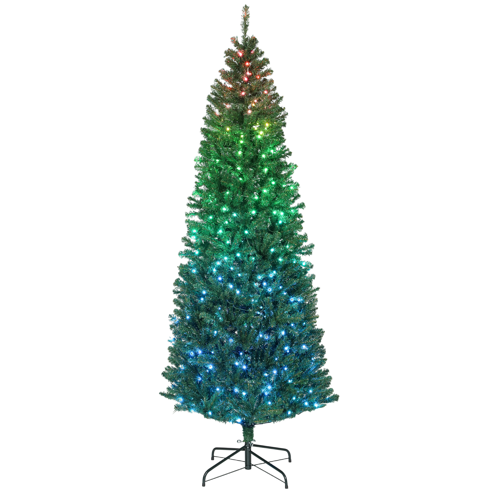 7ft Artificial Christmas Tree with Colorful DIY Synchronized Lights, Remote, Hinged Slim Fir with Daily Timer