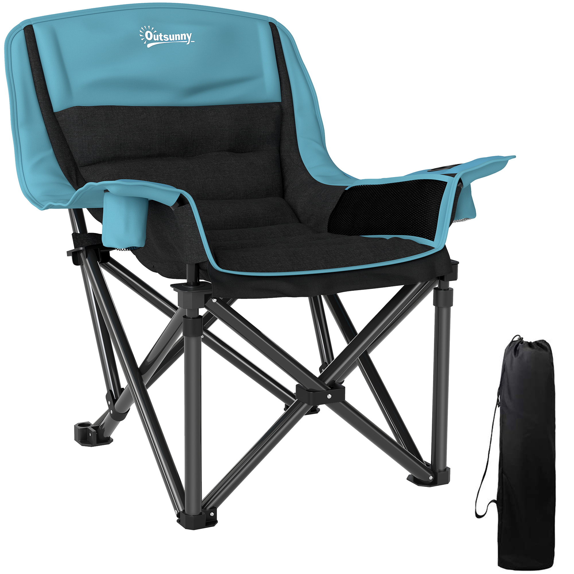 Camping Chair for Adults, Portable Folding Camping Chair w/ Side Pockets, Cup Holders, Carry Bag, Green and Black