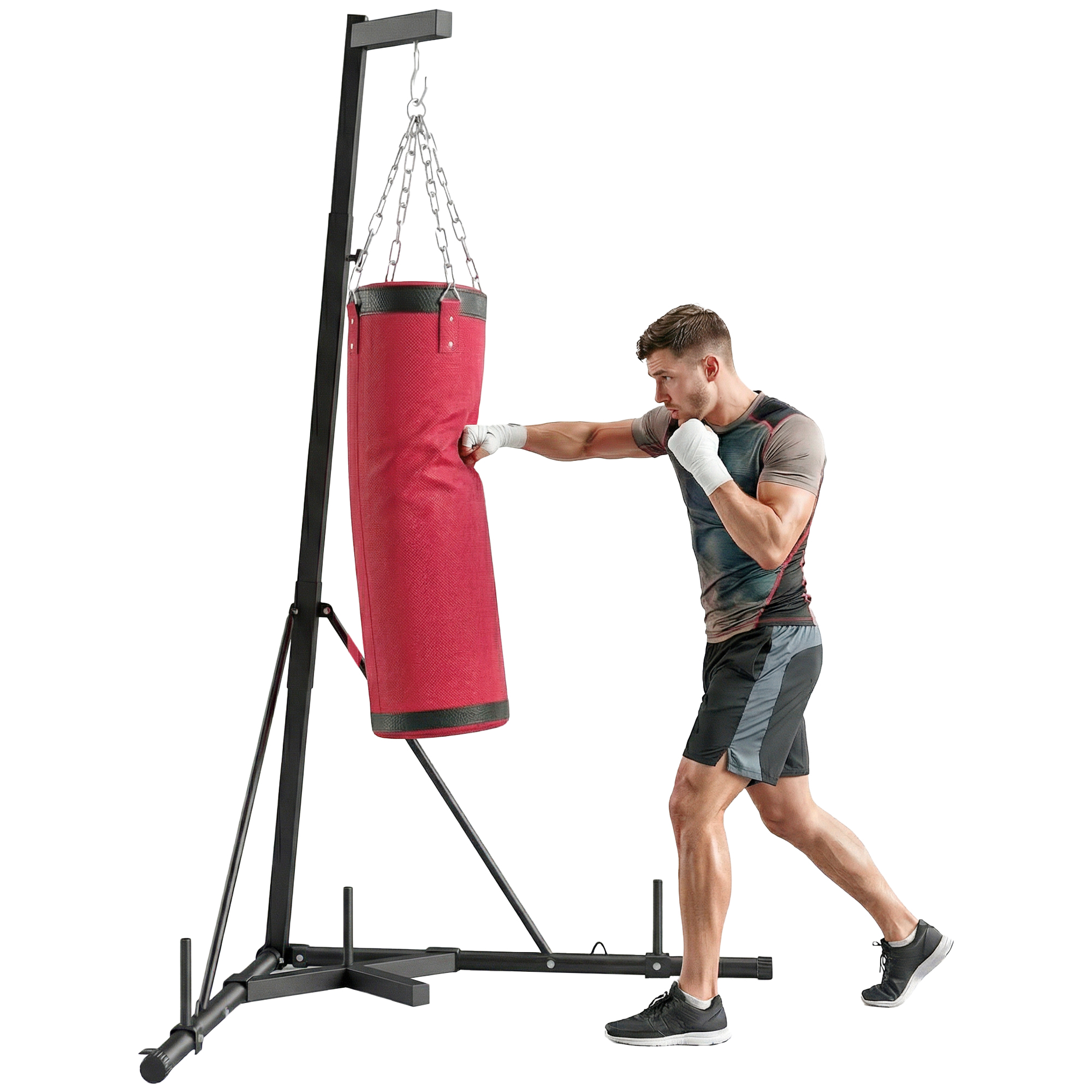 Punching Bag with Stand for Adults, 72.8"-90.9" Height Adjustable Freestanding Boxing Stand with Canvas Sandbag, Red