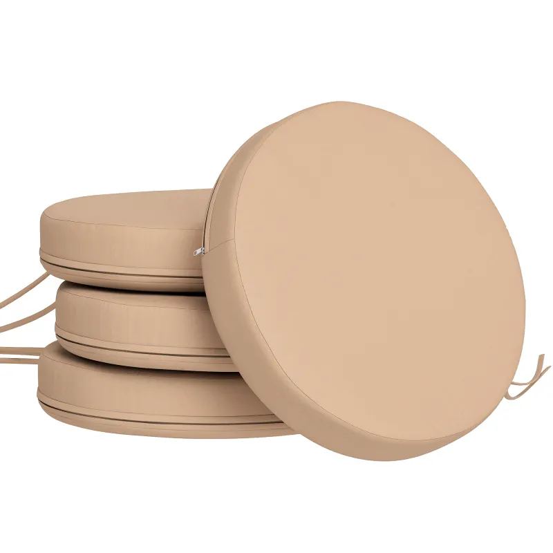 Patio Chair Cushions Set of 4 Round Seat Cushions for Dining Bistro Chairs Machine Washable, 15" x 15" x 3", Khaki