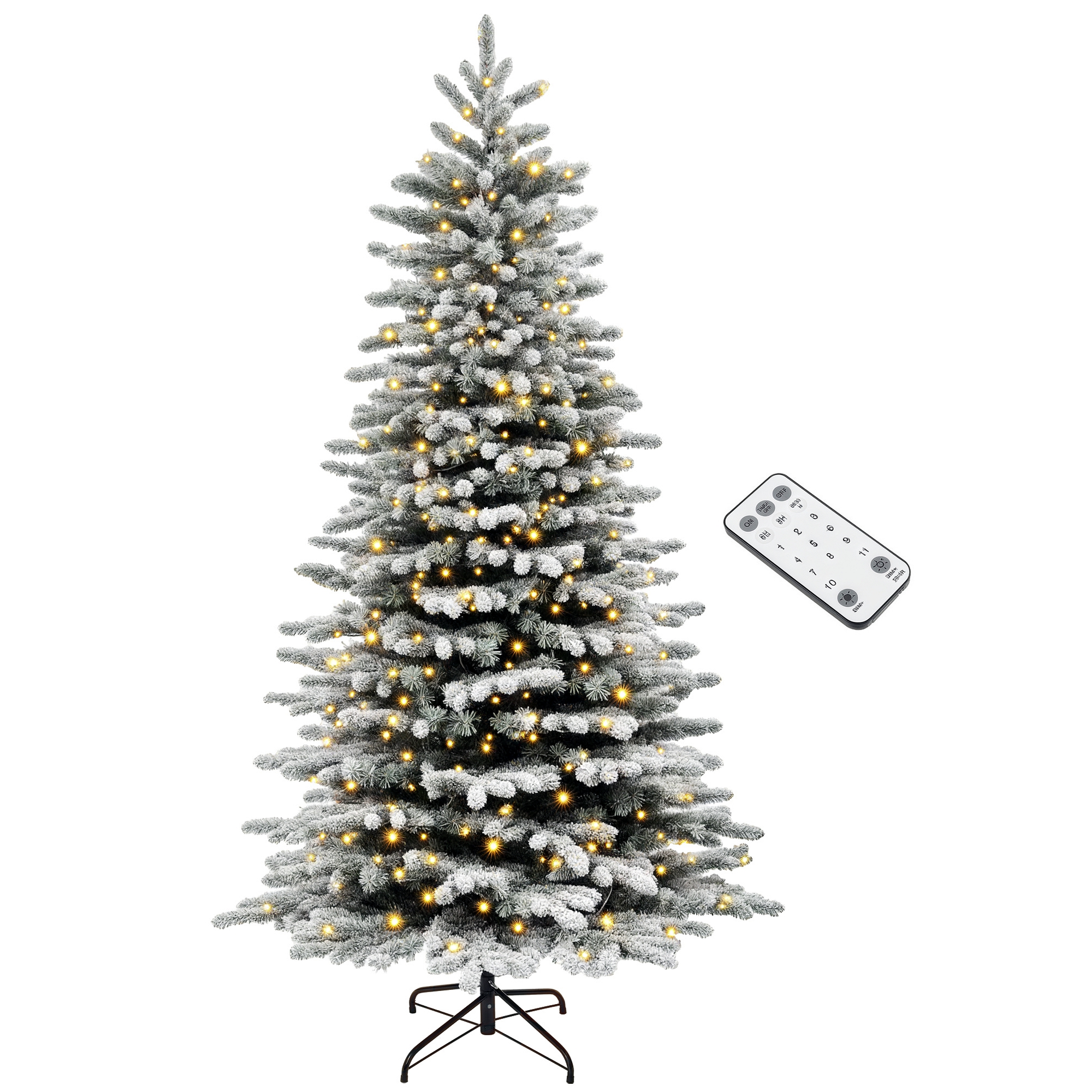 7.5ft Snow Flocked Artificial Christmas Tree, Pre-Lit Christmas Tree with 500 LED Lights and 1264 Branch Tips, Green