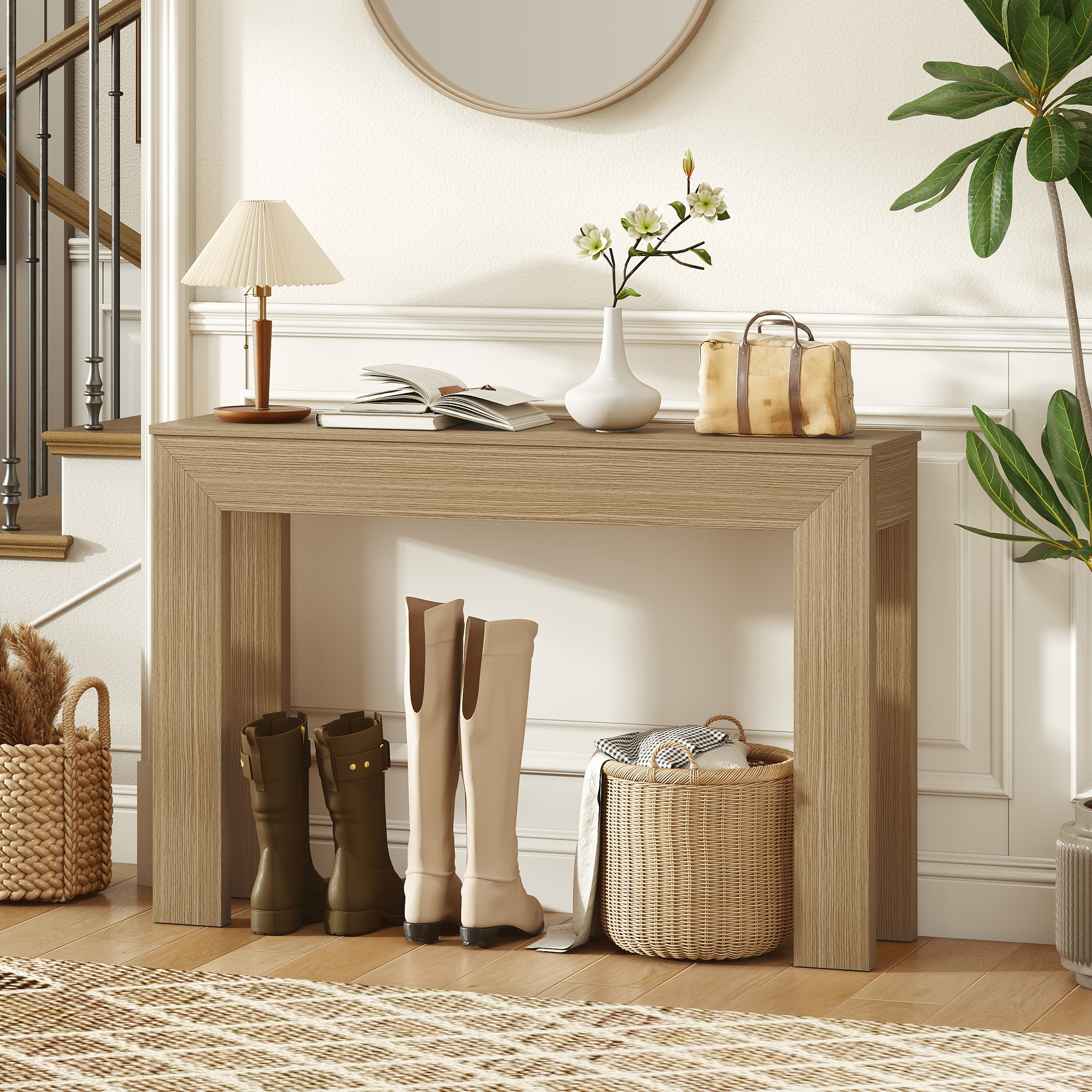 Modern Console Table, 47" Narrow Entryway Table, Natural Wood