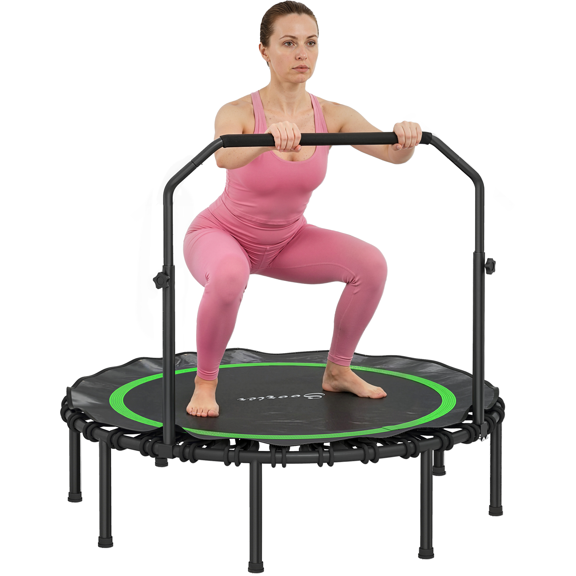 48" Rebounder Trampoline for Adults, Foldable Mini Trampoline with Adjustable Handle Bar for Indoor Outdoor, Green