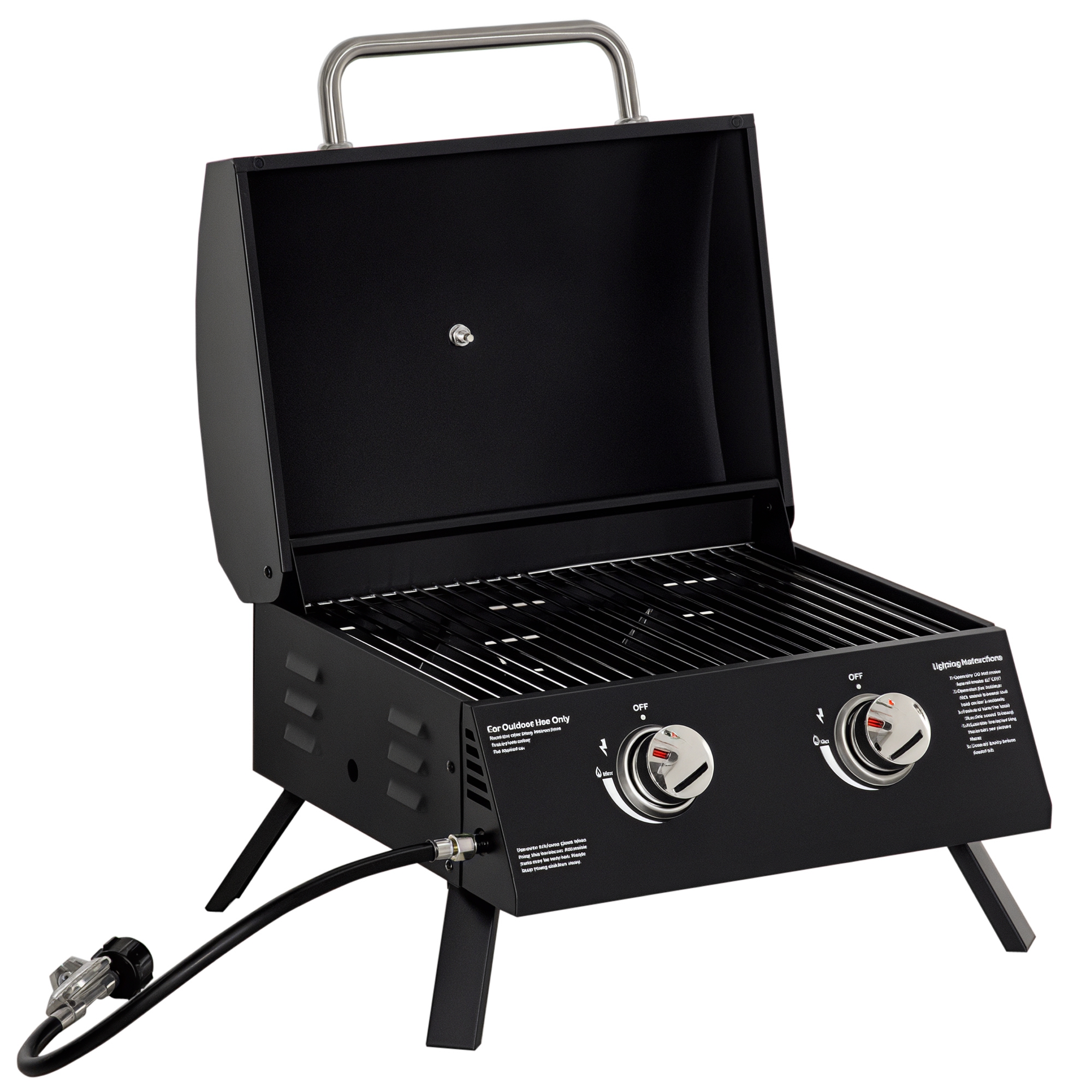 2 Burner Folding Tabletop Gas BBQ Grill w/ Lid, Thermometer, Carbon Steel, Black