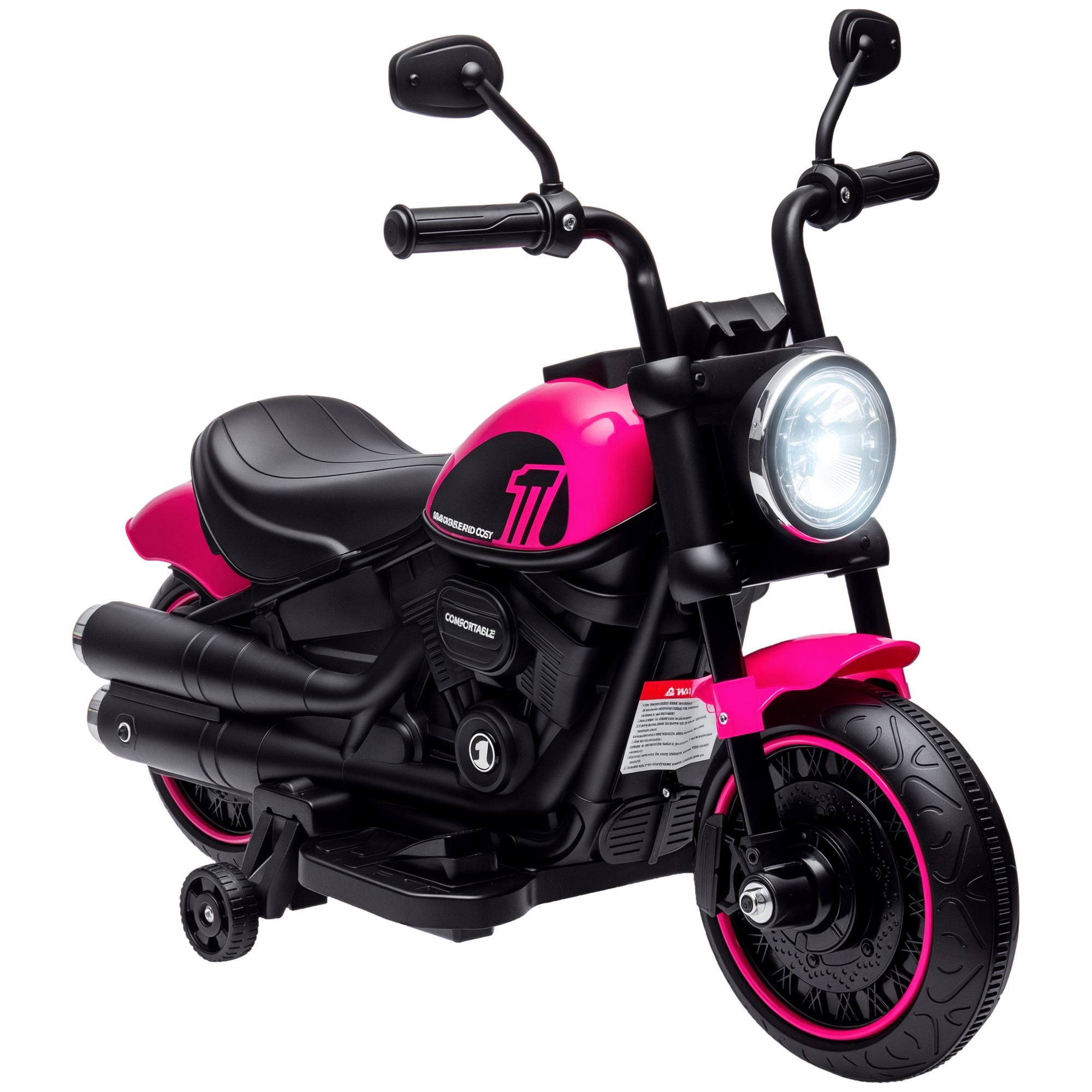 6V Kids Motorcycle w/ Training Wheels, Single-Button Start, Pink