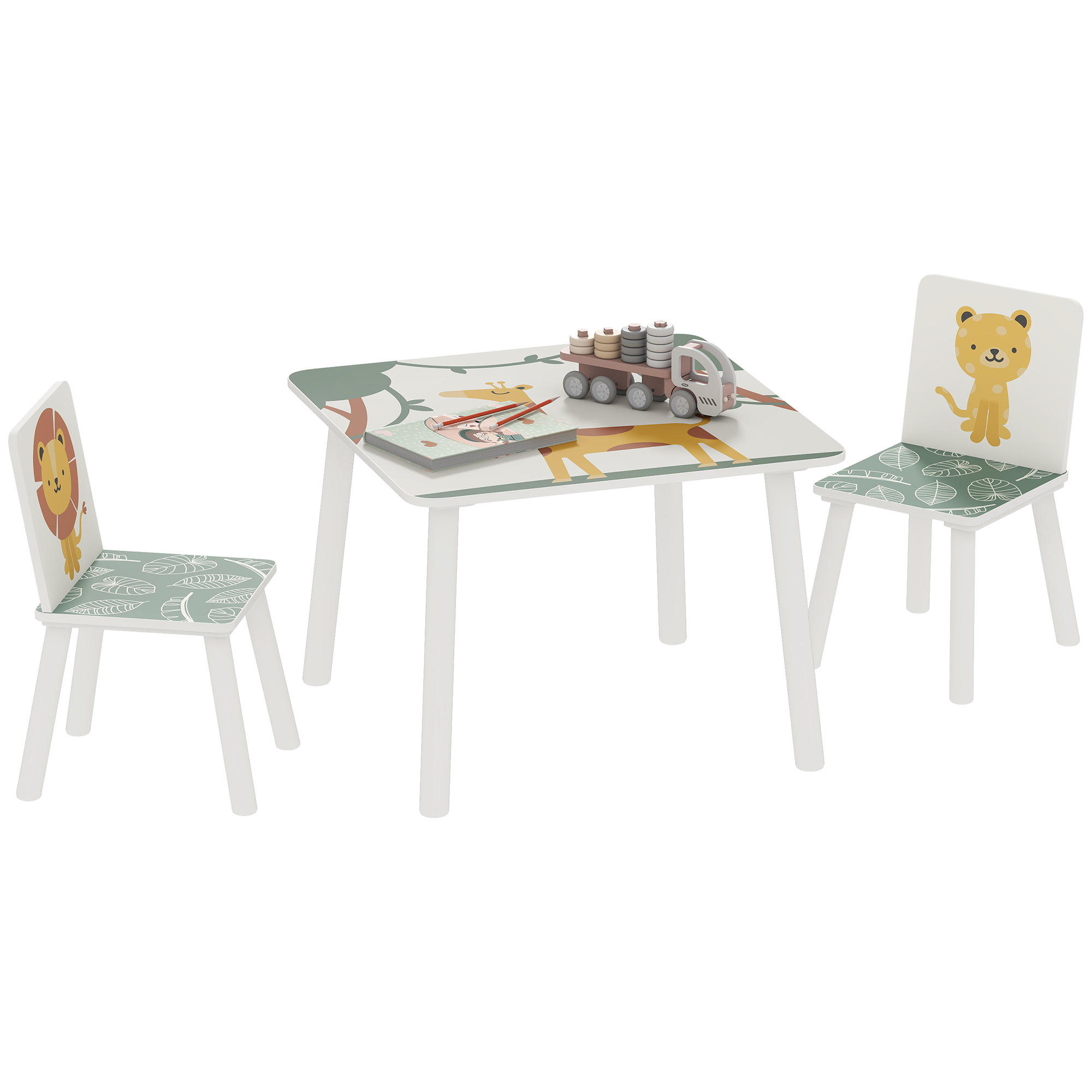 3-Piece Kids Toddler Table and Chair Set Furniture for Boys and Girls Aged 3-8, Bedroom, Nursery, Playroom, Green