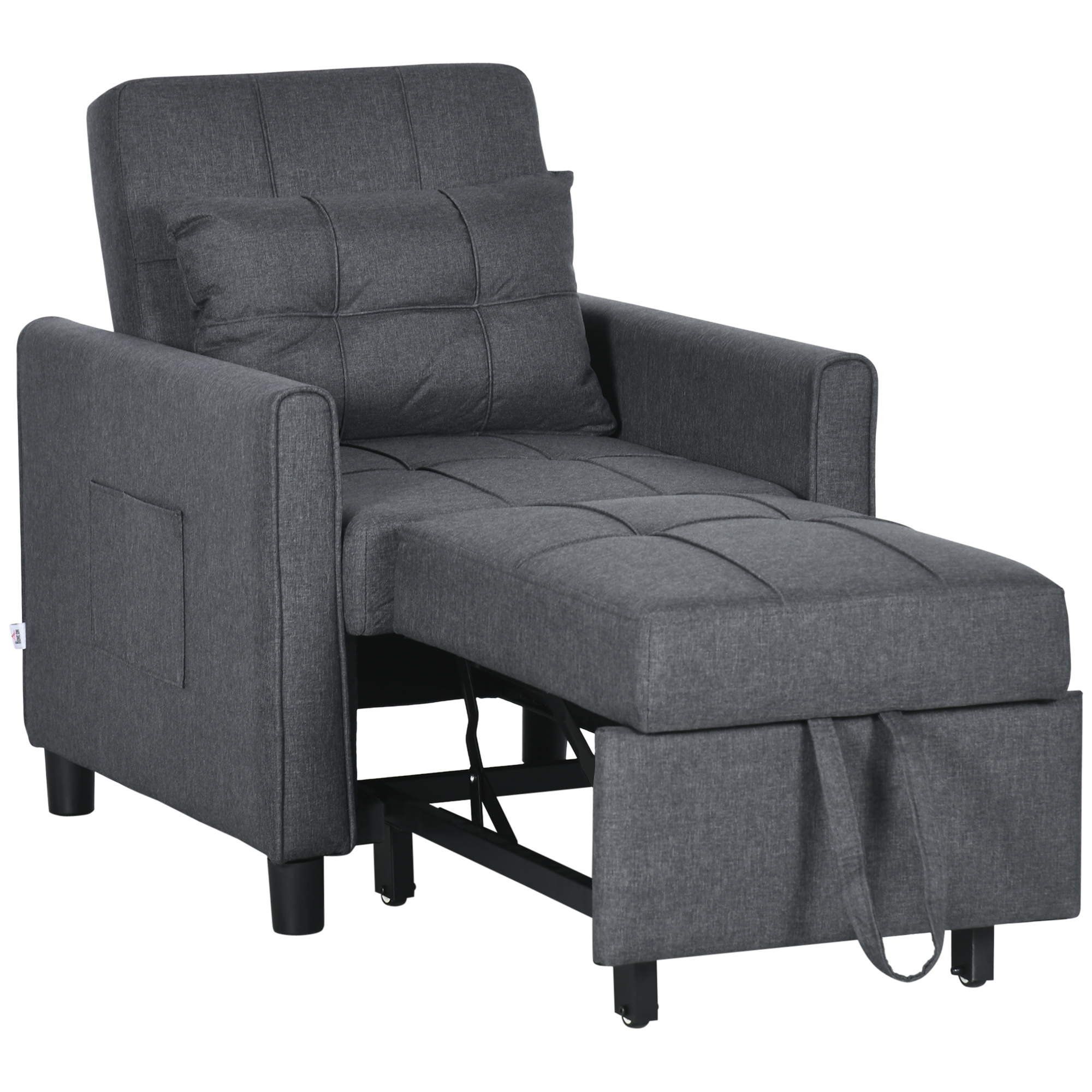  3-in-1 Convertible Chair Bed, Multi-Functional Single Sofa Bed, Pull Out Sleeper Chair with Adjustable Backrest, Pillow, and Pockets, Gray