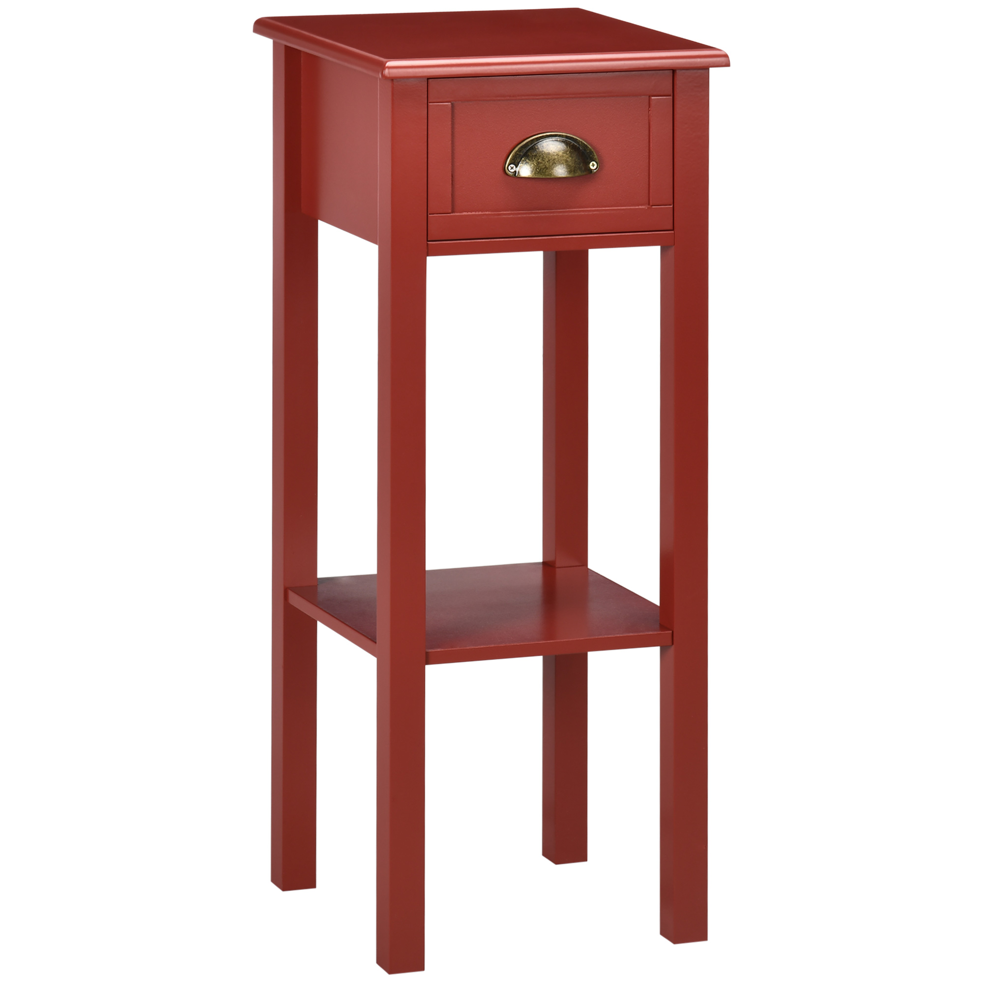 2-Tier Side Table with Drawer and Shelf, End Table for Living Room and Hallway, Red