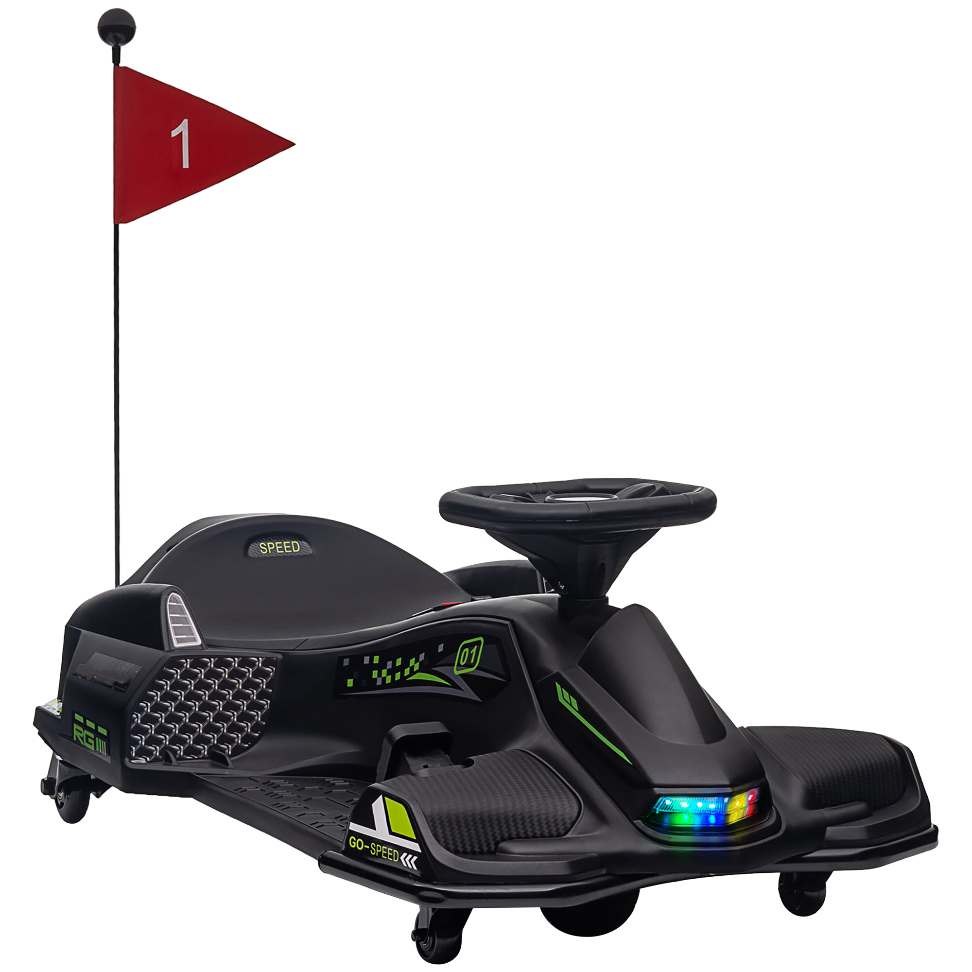12V Electric Drifting Go Kart w/ Slow Start, Music, Lights, Black